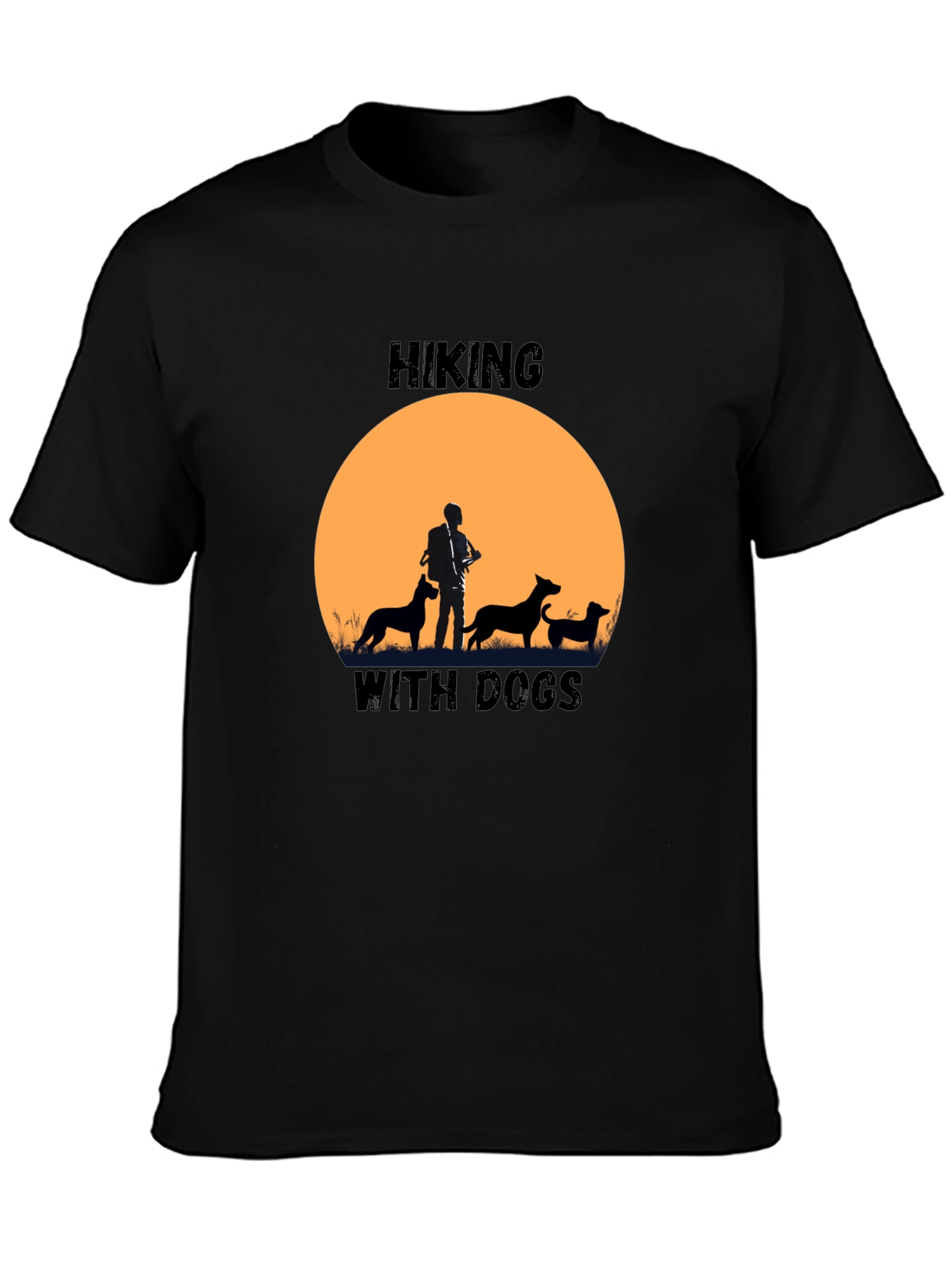 Hiking with Dogs Black Graphic T-Shirt