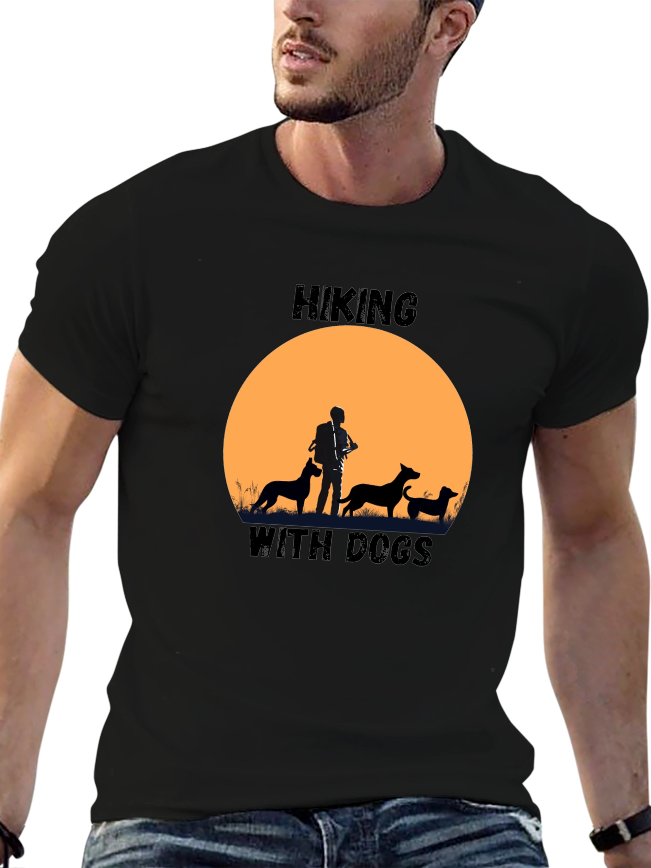 Hiking with Dogs Black Graphic T-Shirt