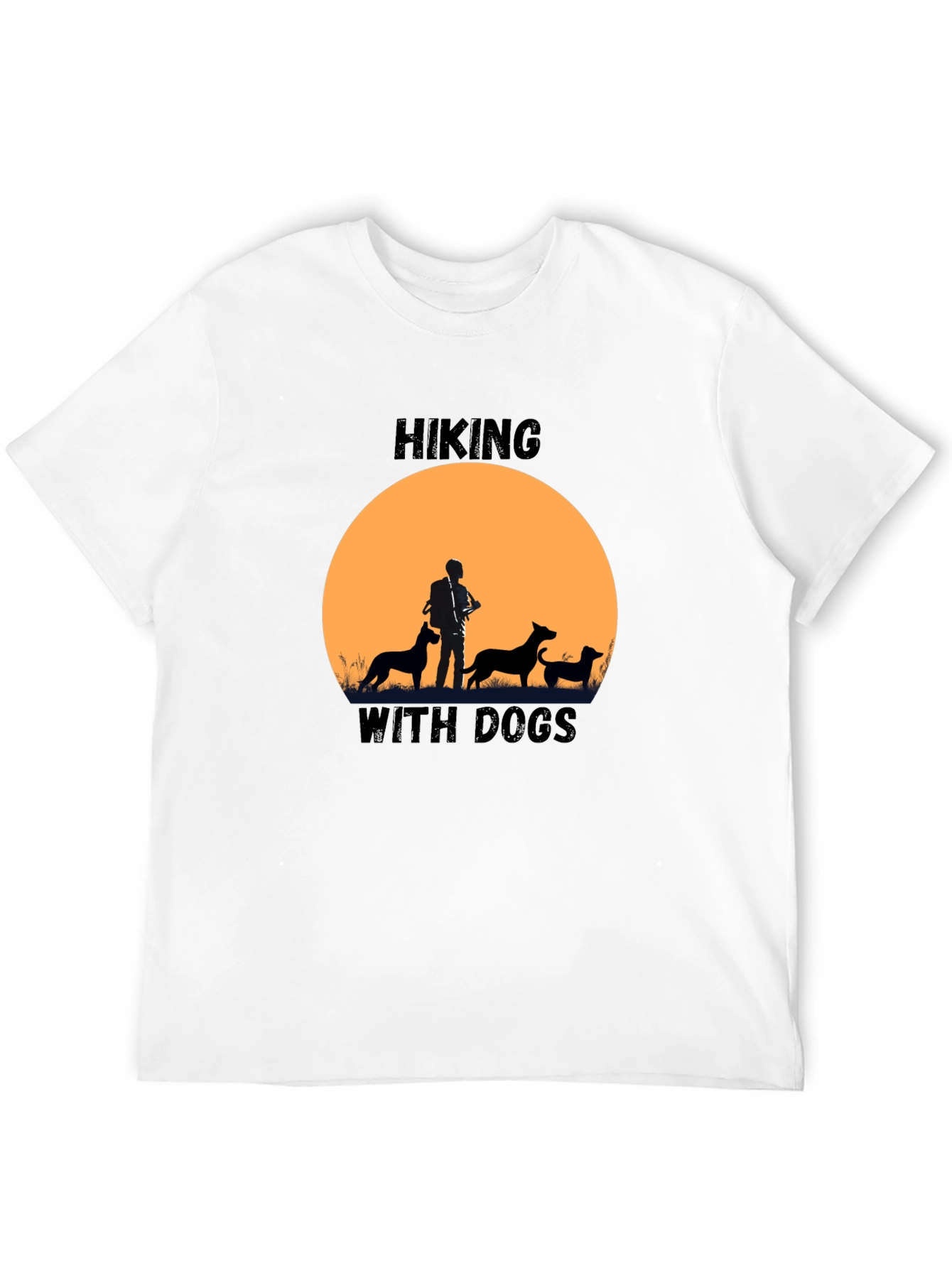 Hiking with Dogs Black Graphic T-Shirt