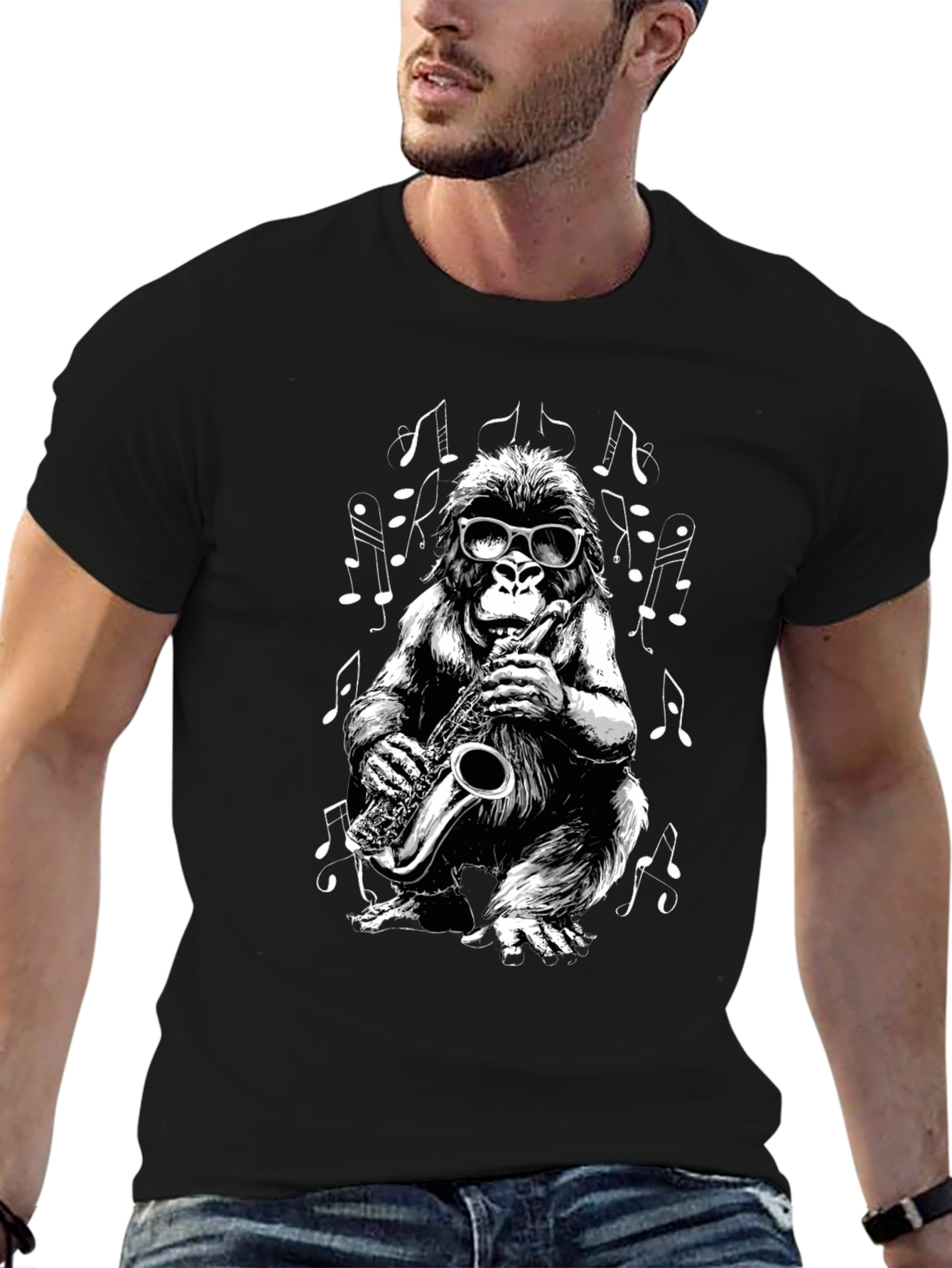 Cool Gorilla Saxophone Player Graphic T-Shirt