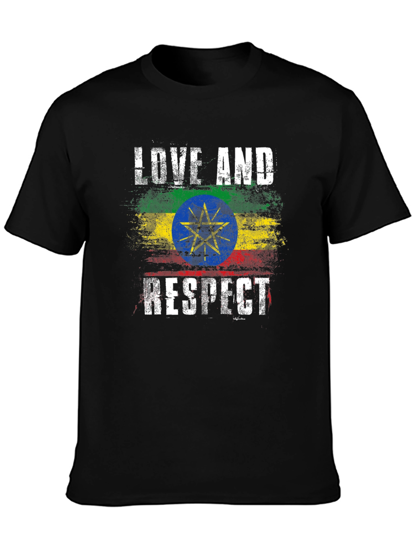 Ethiopia Flag Love and Respect Black T-Shirt
