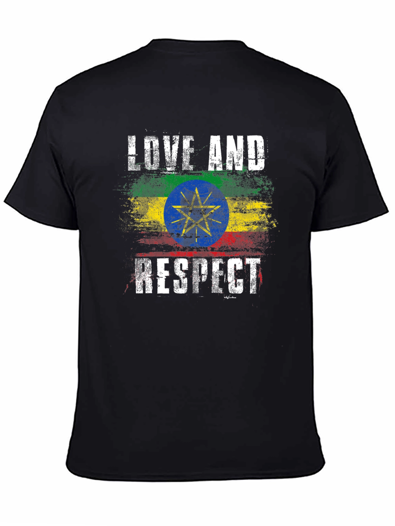 Ethiopia Flag Love and Respect Black T-Shirt