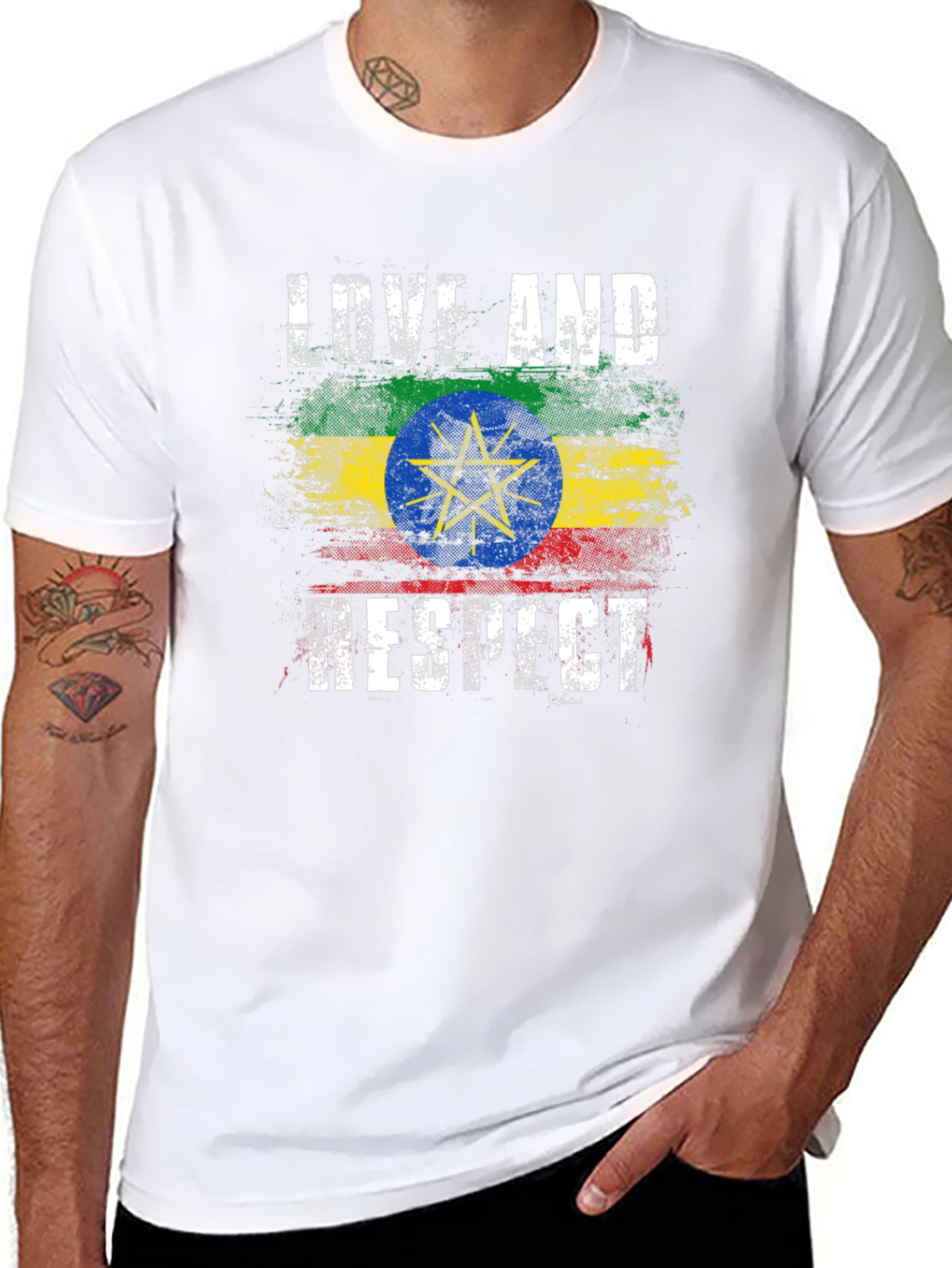 Ethiopia Flag Love and Respect Black T-Shirt