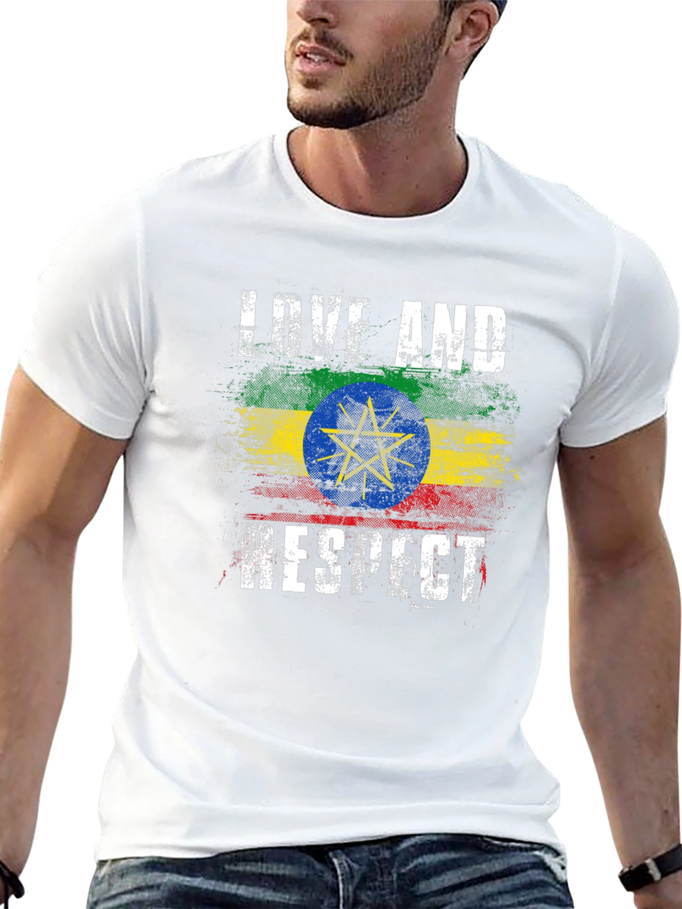 Ethiopia Flag Love and Respect Black T-Shirt