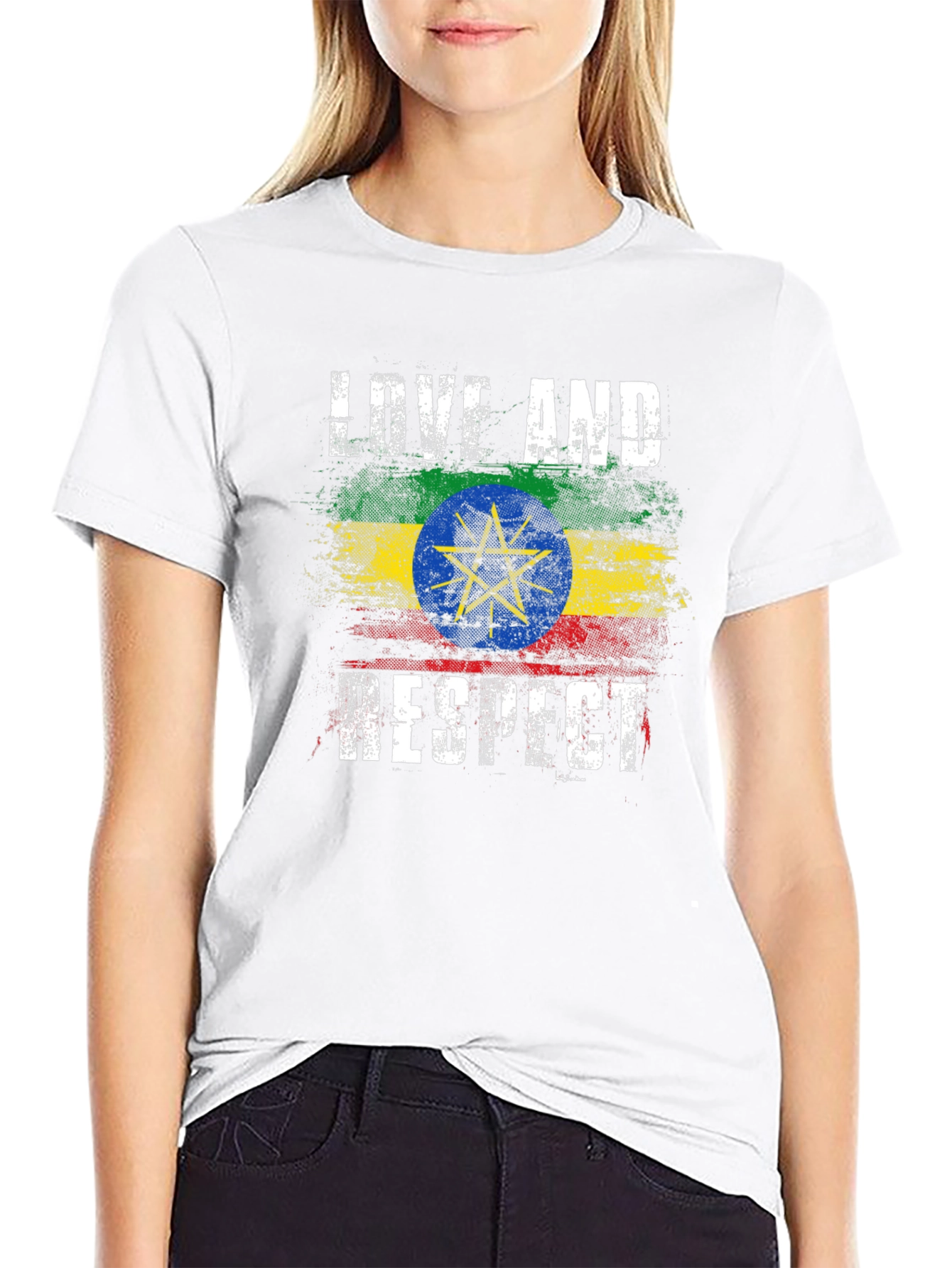 Ethiopia Flag Love and Respect Black T-Shirt