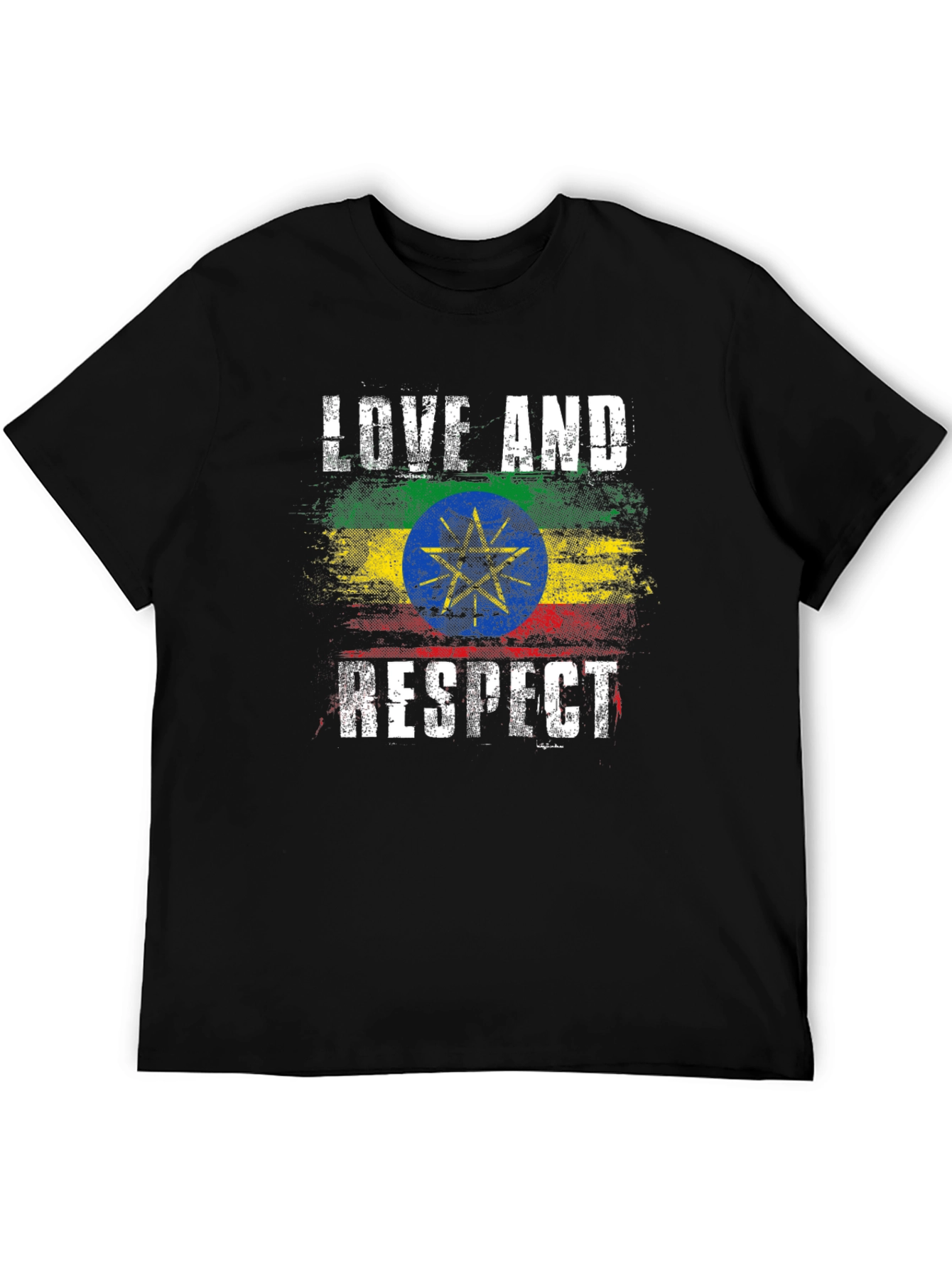 Ethiopia Flag Love and Respect Black T-Shirt