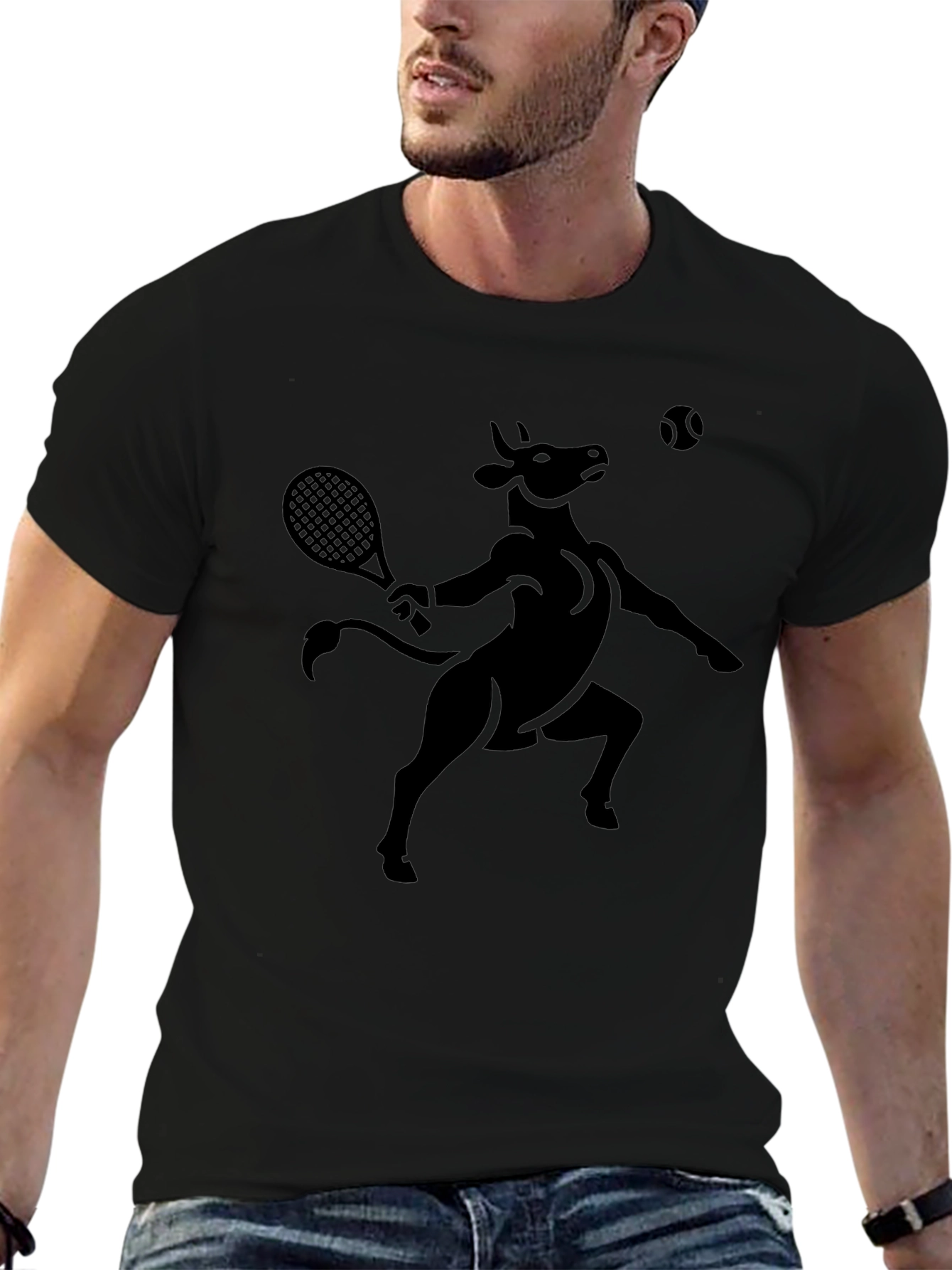Bull Tennis Player Black T-Shirt