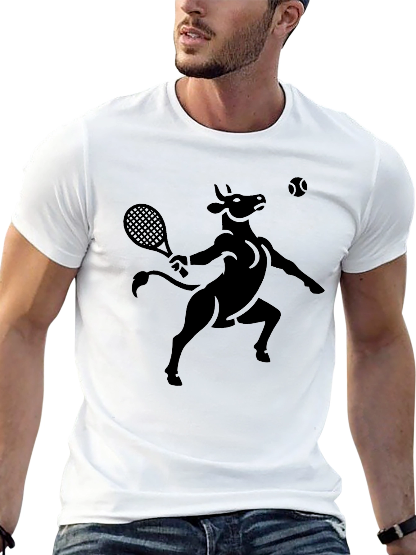 Bull Tennis Player Black T-Shirt