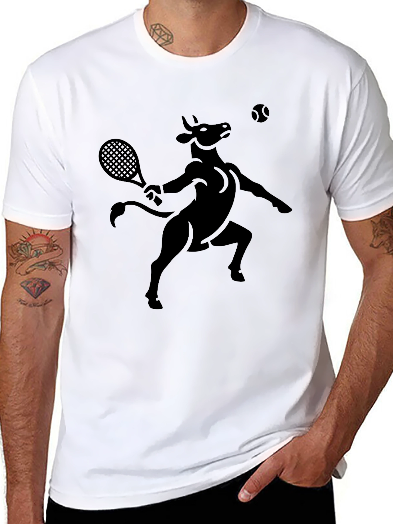 Bull Tennis Player Black T-Shirt