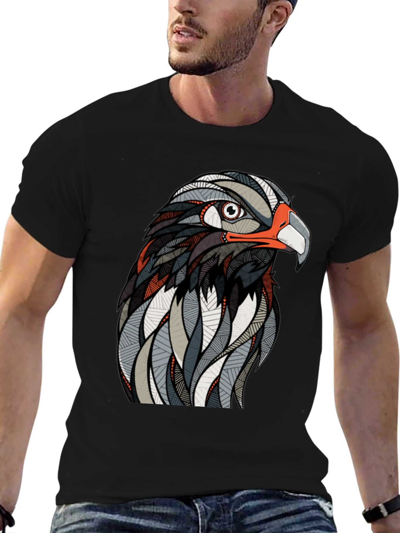 Hawk Graphic Print Black T-Shirt