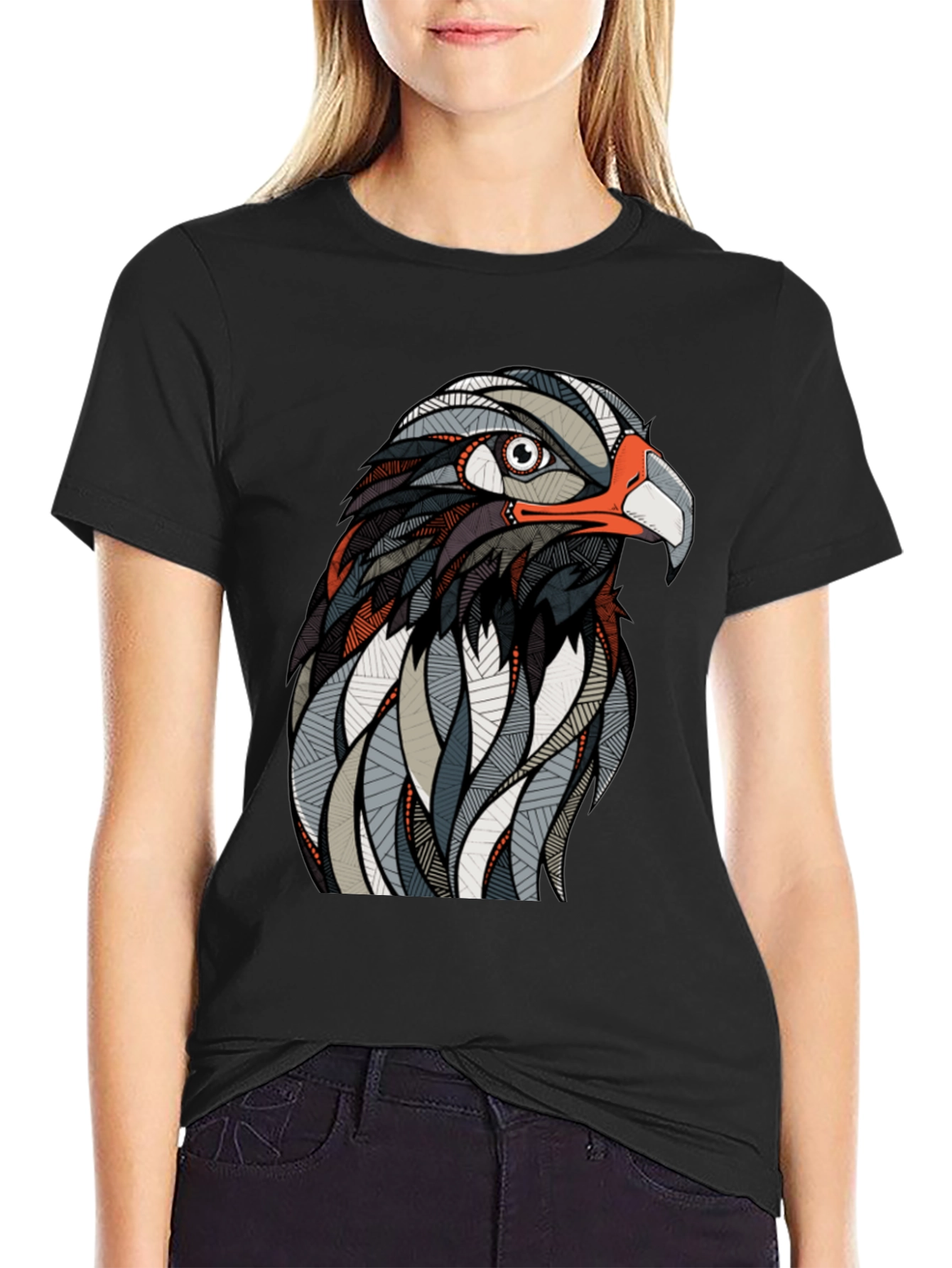 Hawk Graphic Print Black T-Shirt