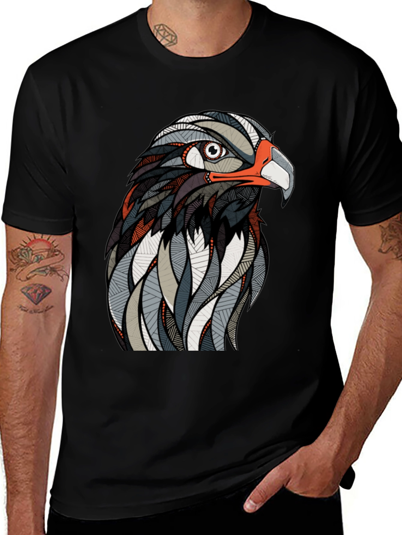 Hawk Graphic Print Black T-Shirt