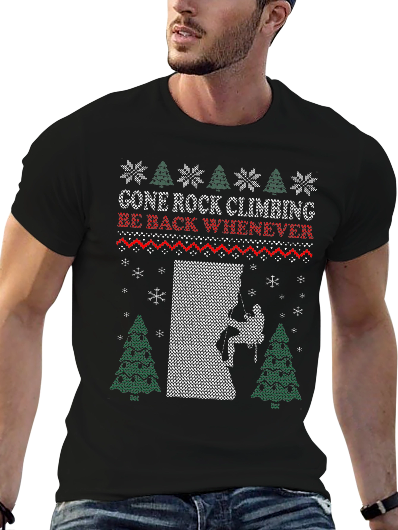 Gone Rock Climbing Ugly Christmas T-Shirt
