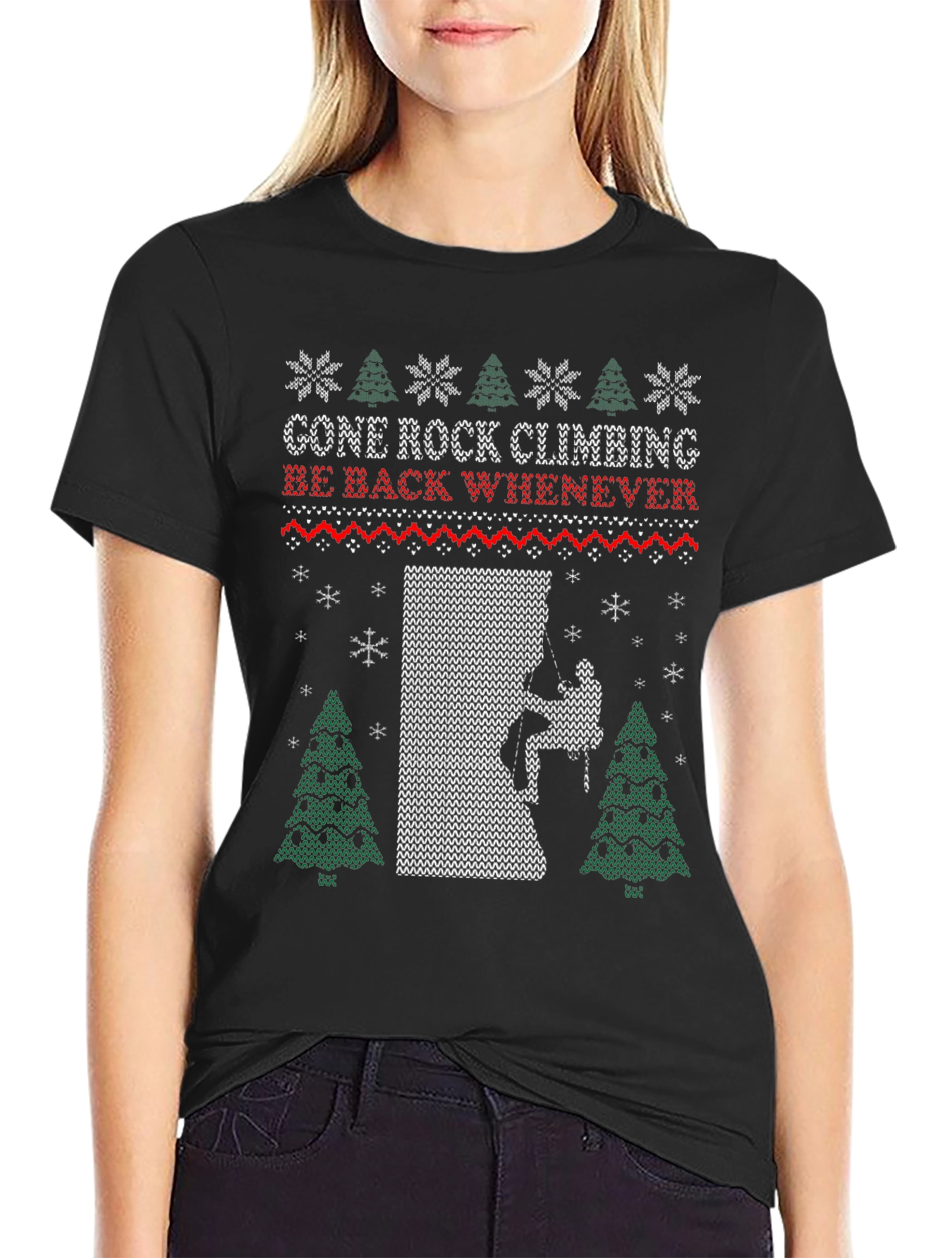 Gone Rock Climbing Ugly Christmas T-Shirt