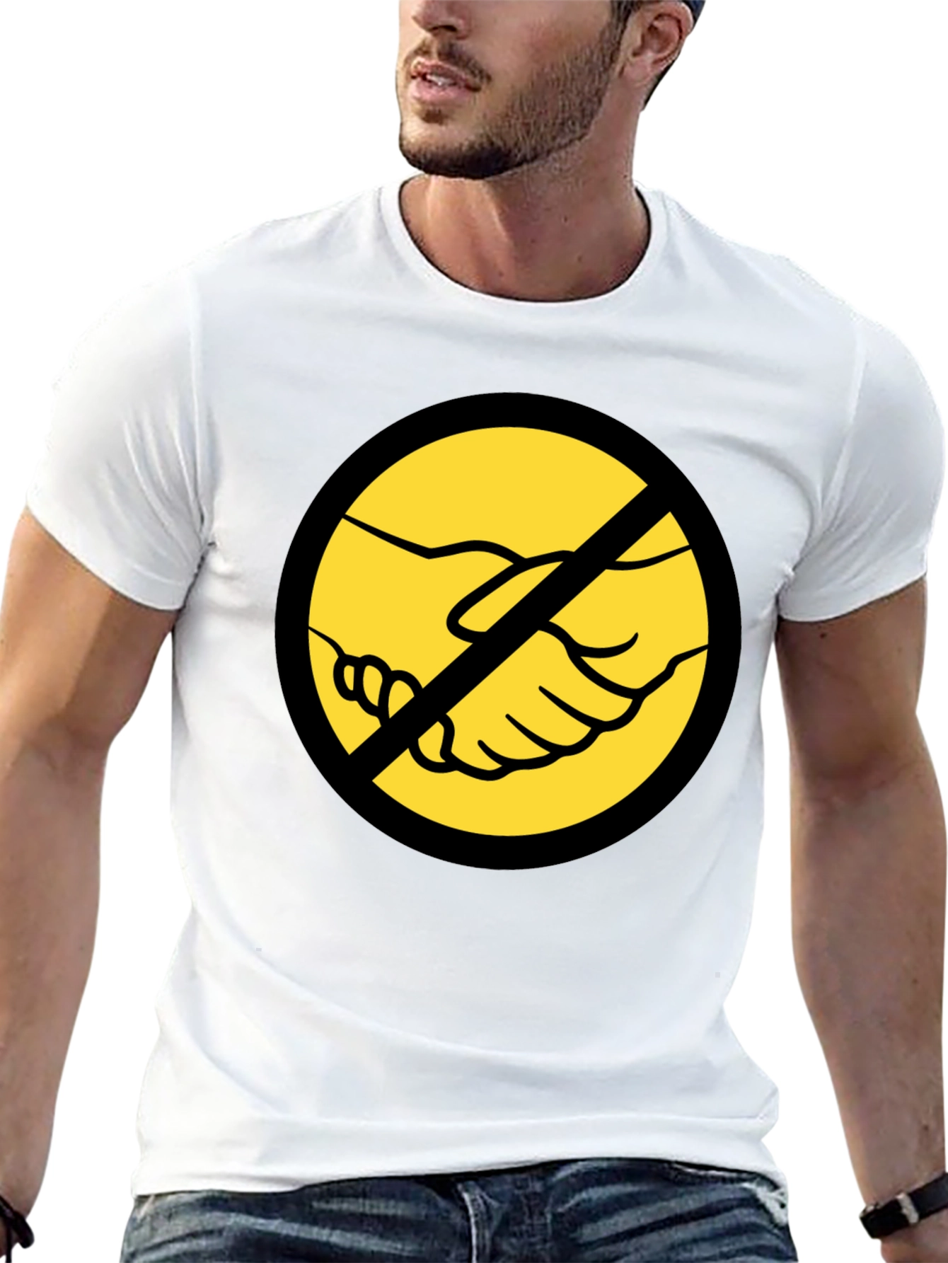 Anti-Handshake Graphic Tee - Black Crew Neck T-Shirt
