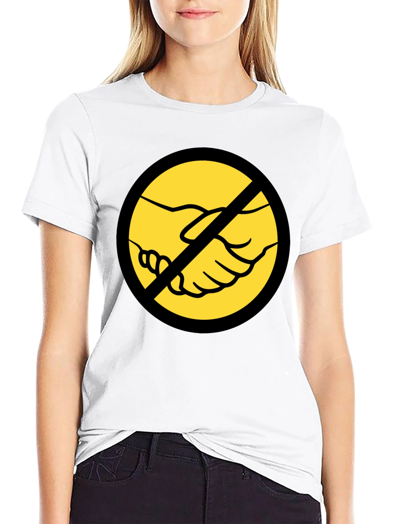 Anti-Handshake Graphic Tee - Black Crew Neck T-Shirt