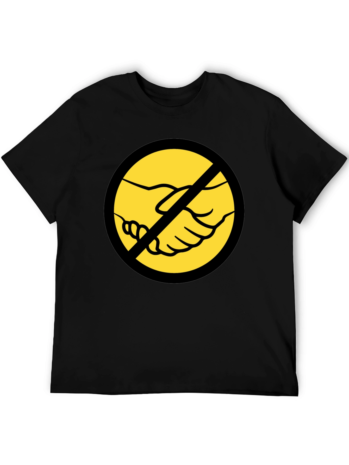 Anti-Handshake Graphic Tee - Black Crew Neck T-Shirt