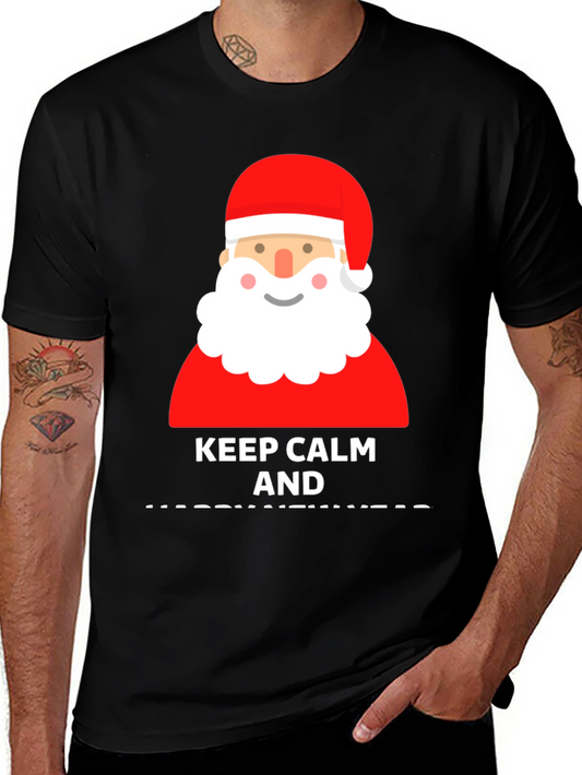 Festive Santa Graphic Tee - Keep Calm and Happy New Year!