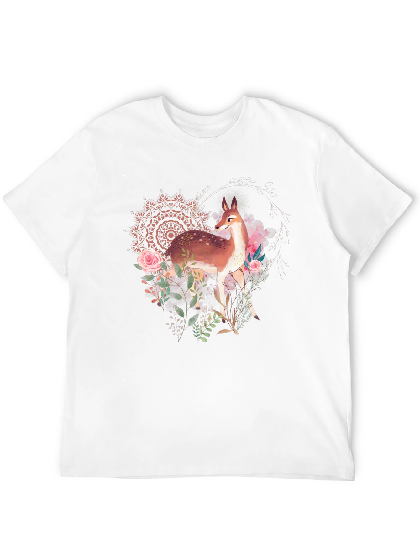 Deer Floral Graphic Tee - Black Unisex T-Shirt