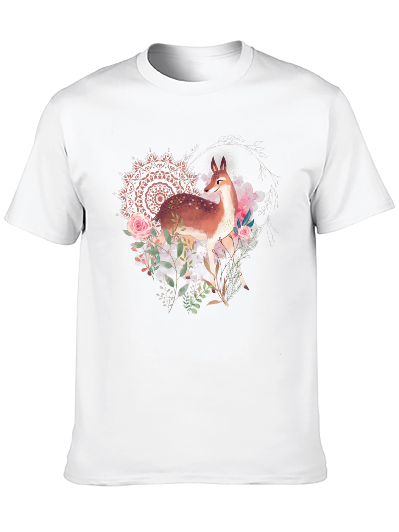 Deer Floral Graphic Tee - Black Unisex T-Shirt