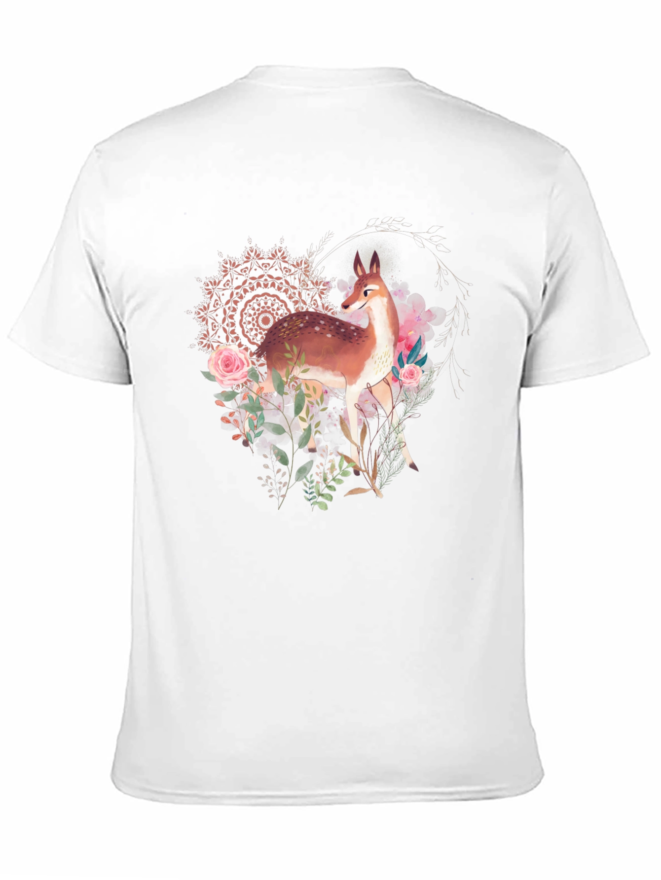 Deer Floral Graphic Tee - Black Unisex T-Shirt