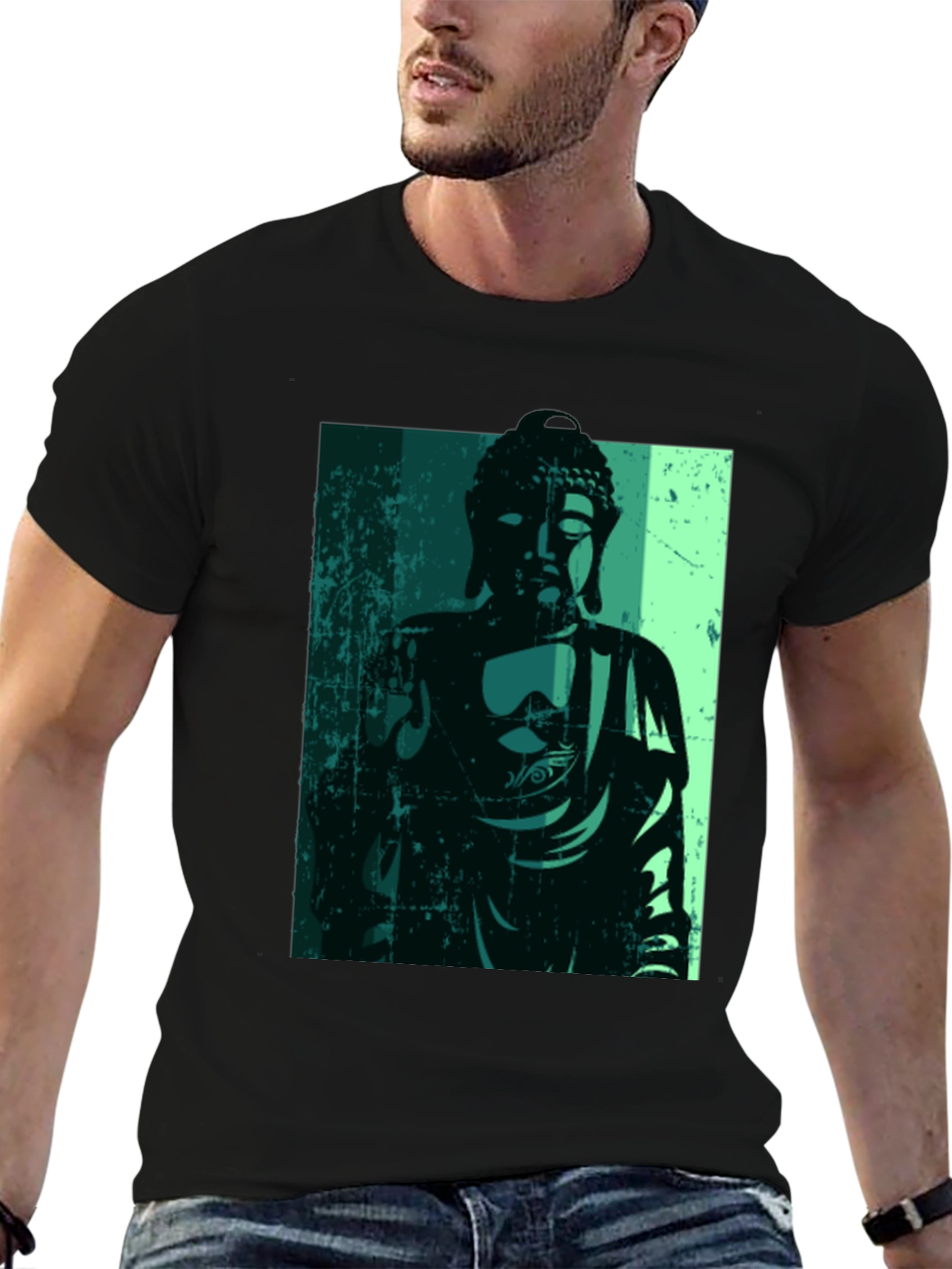 Buddha Graphic Print Black T-Shirt