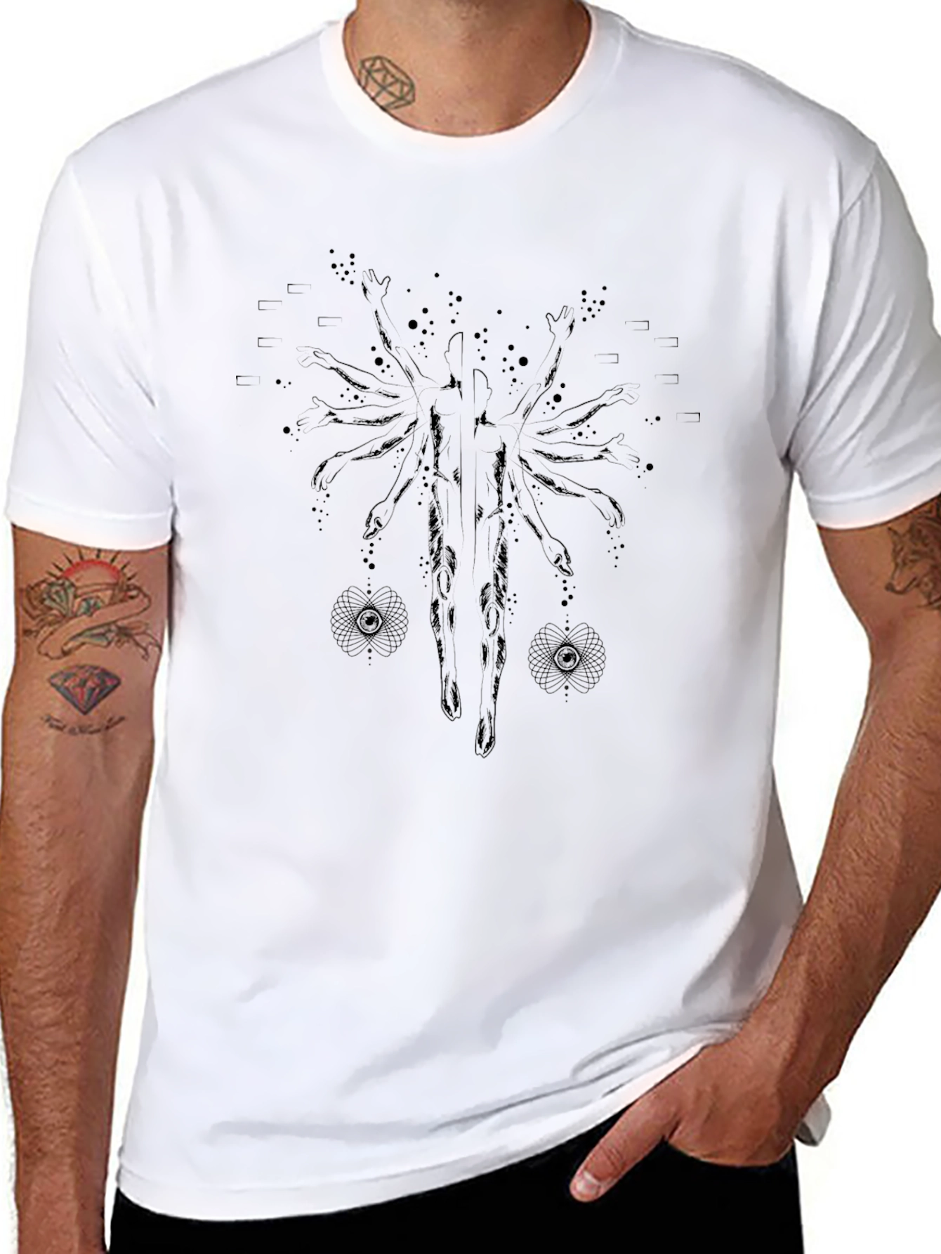 Mens Black Graphic Tee - Abstract Design