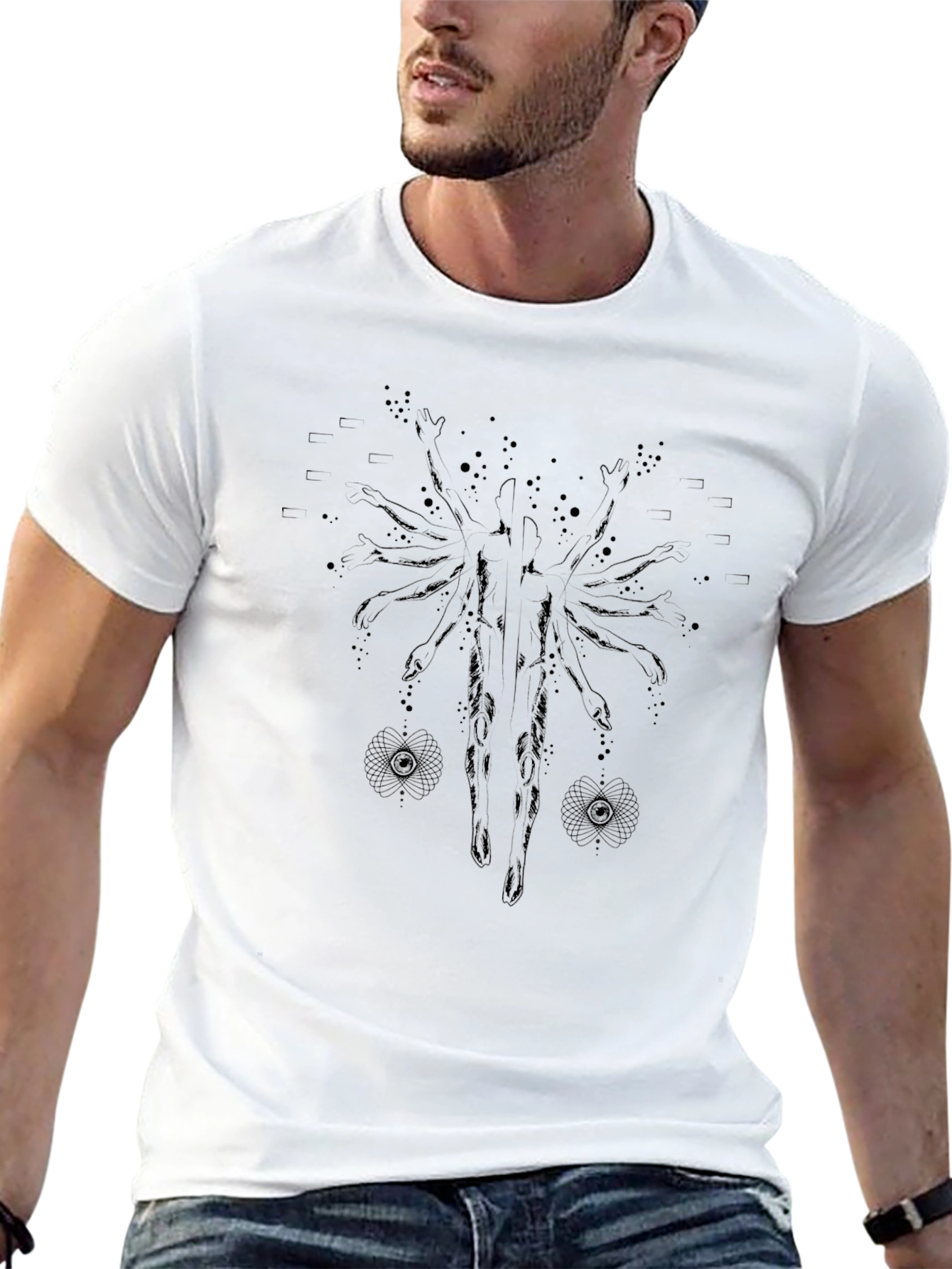 Mens Black Graphic Tee - Abstract Design