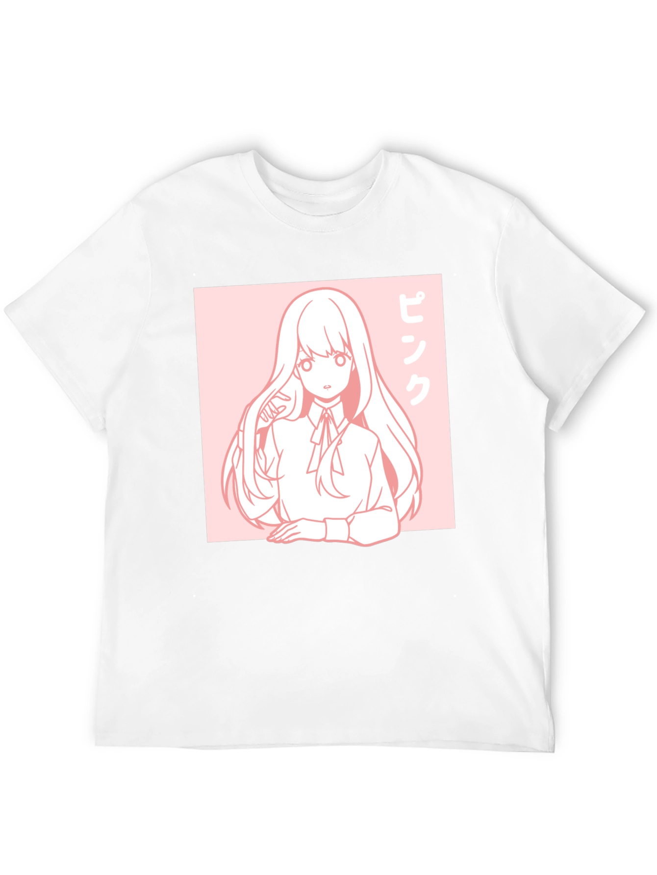 Anime Girl Graphic Tee - Pink Aesthetic Black T-Shirt