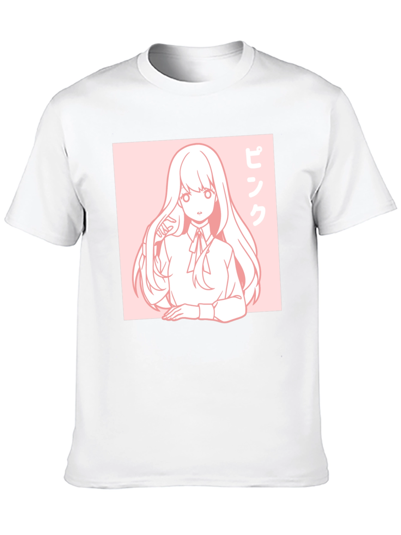 Anime Girl Graphic Tee - Pink Aesthetic Black T-Shirt