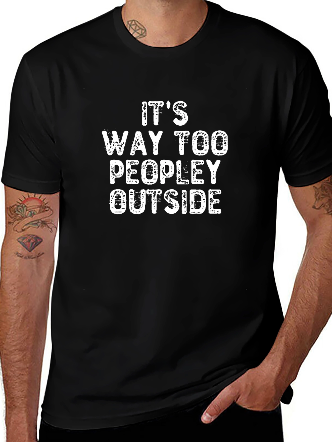 Funny Its Way Too Peopley Outside Black T-Shirt