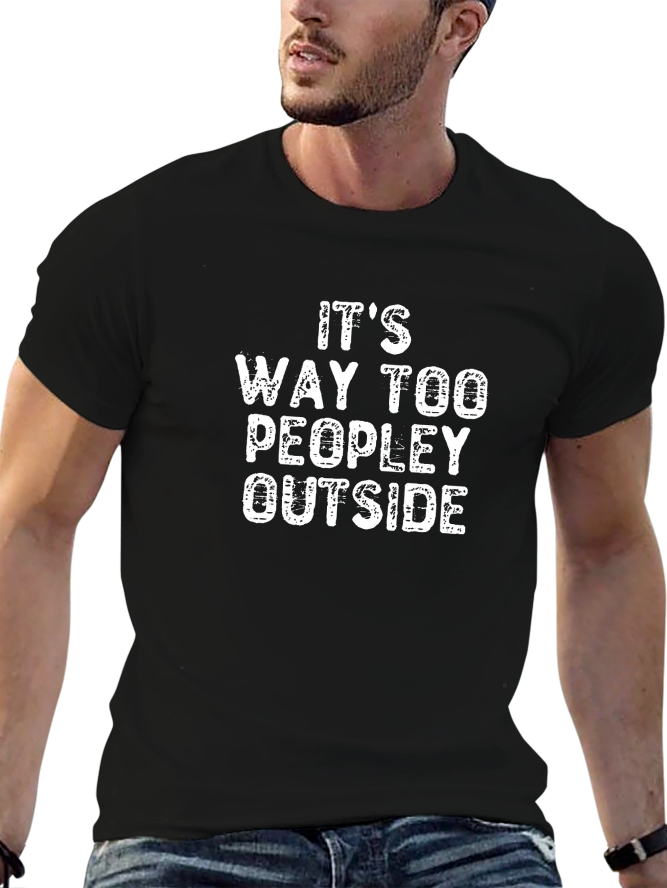Funny Its Way Too Peopley Outside Black T-Shirt