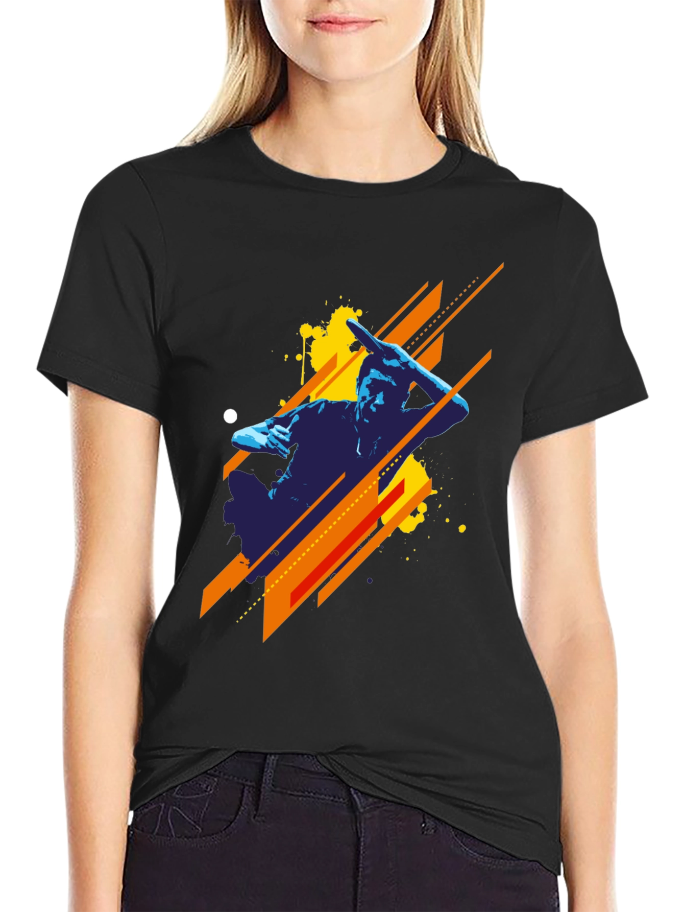 Abstract Graphic Print Black Tee