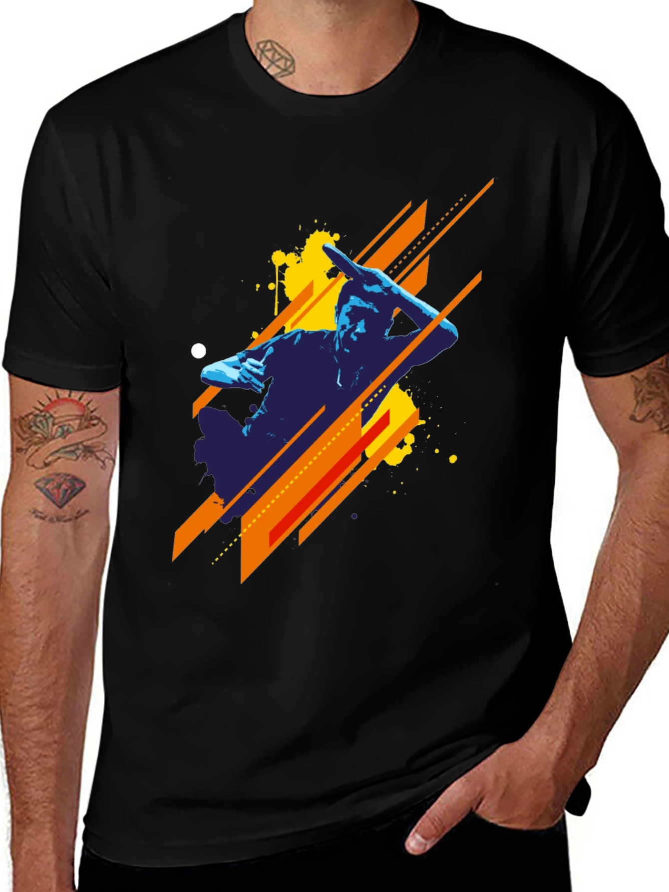 Abstract Graphic Print Black Tee