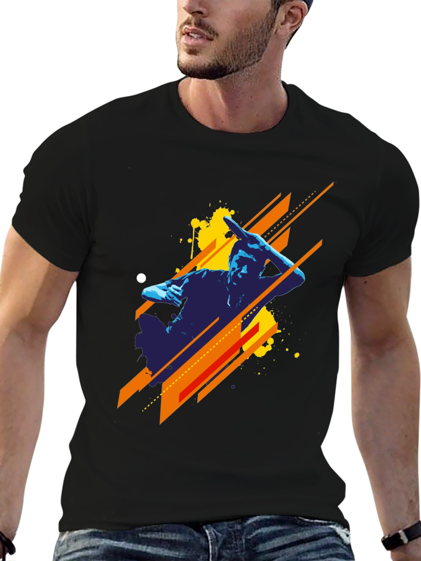 Abstract Graphic Print Black Tee