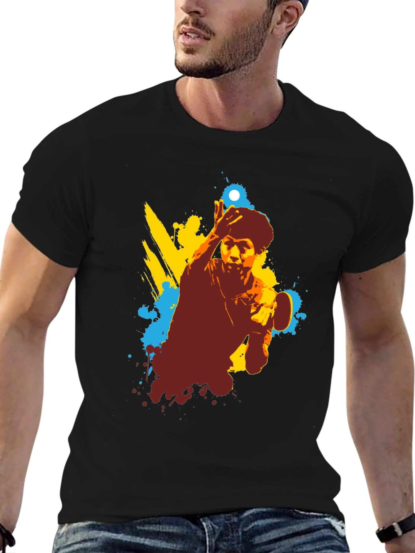 Table Tennis Graphic Tee - Black Cotton Shirt