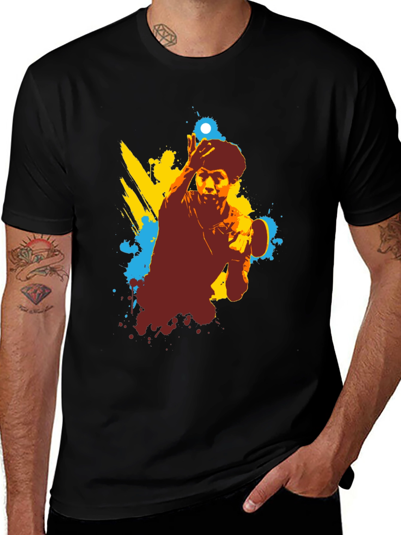 Table Tennis Graphic Tee - Black Cotton Shirt