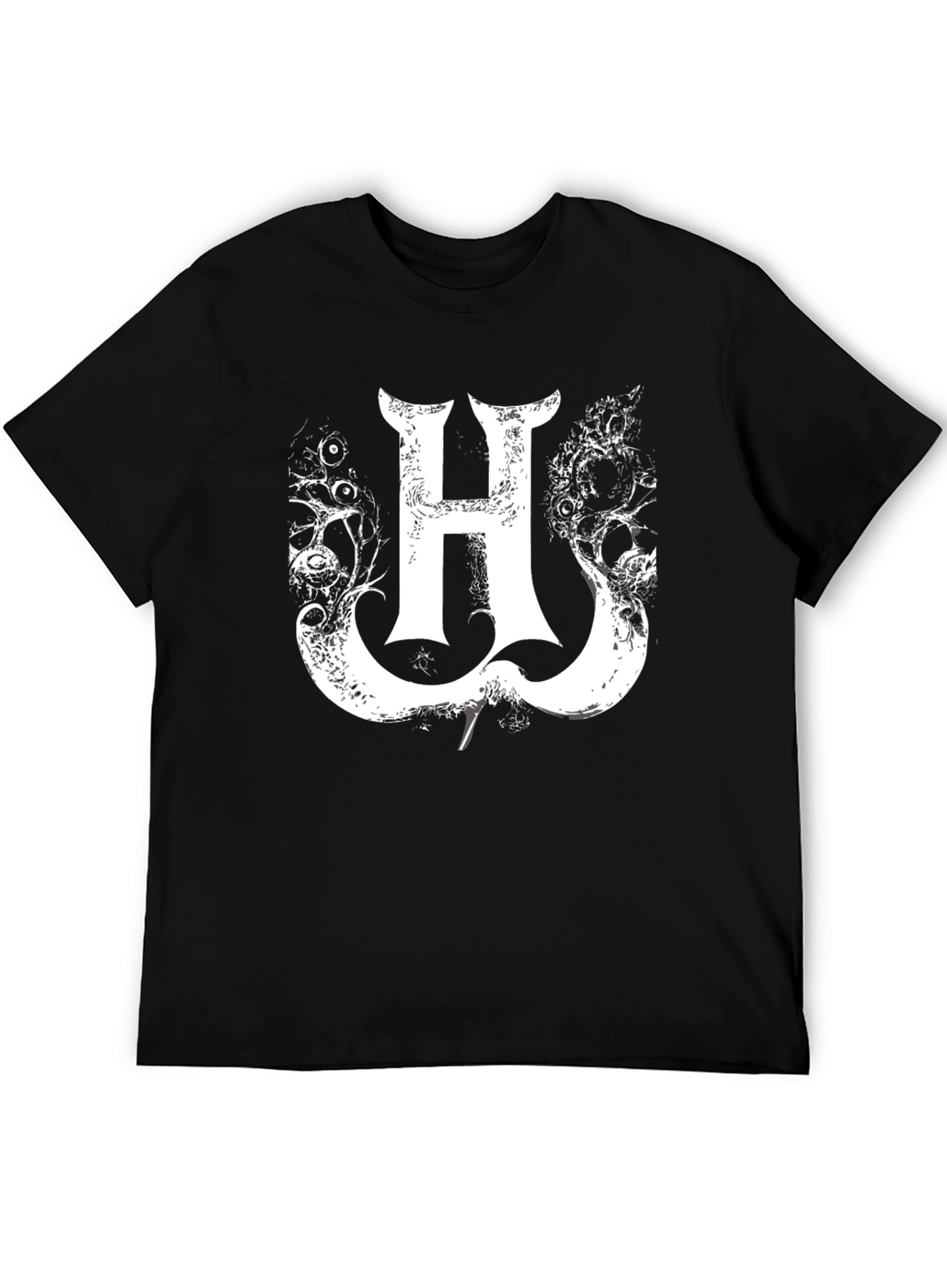 Statement Black Tee with Gothic H Graphic