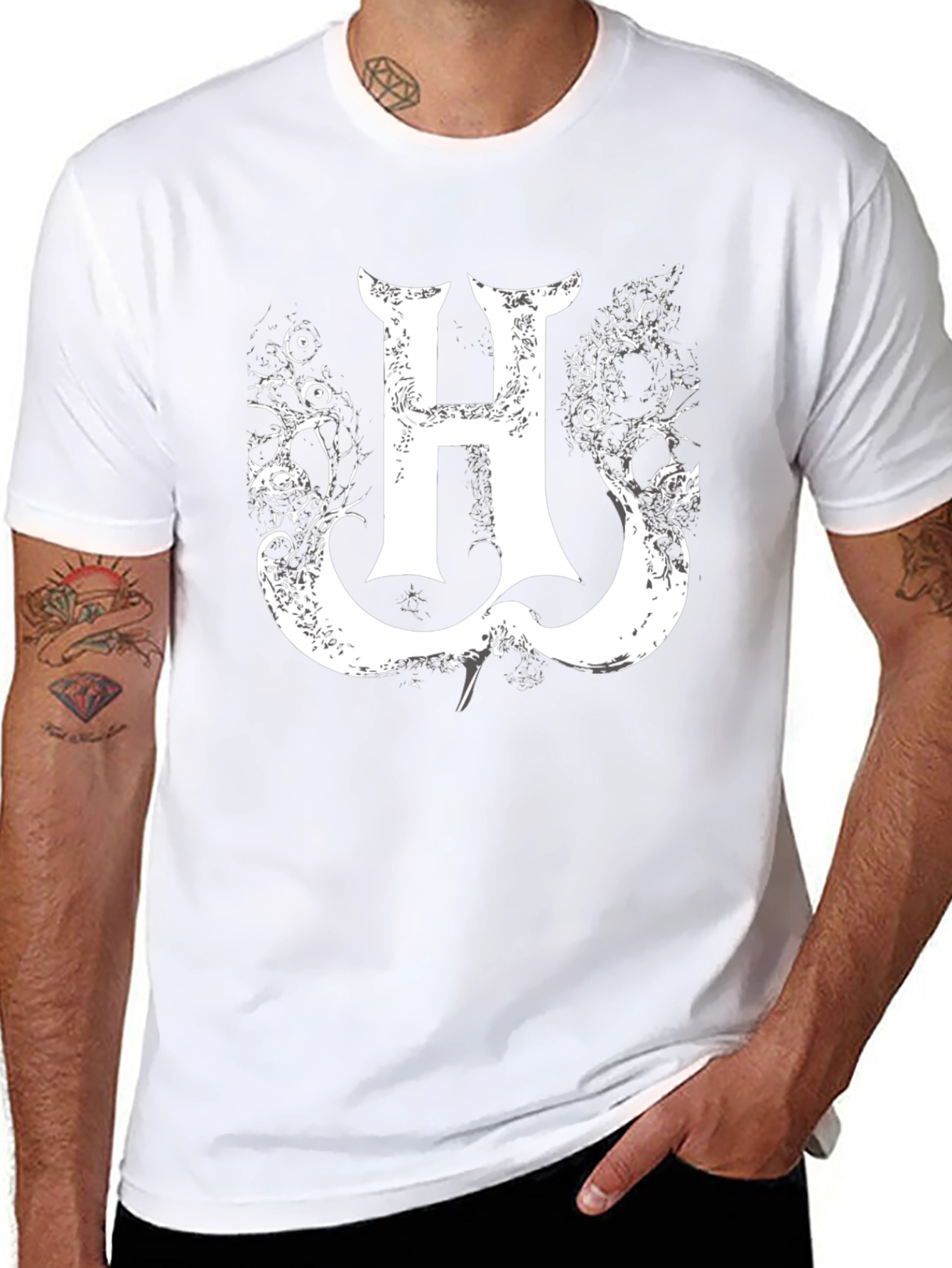 Statement Black Tee with Gothic H Graphic