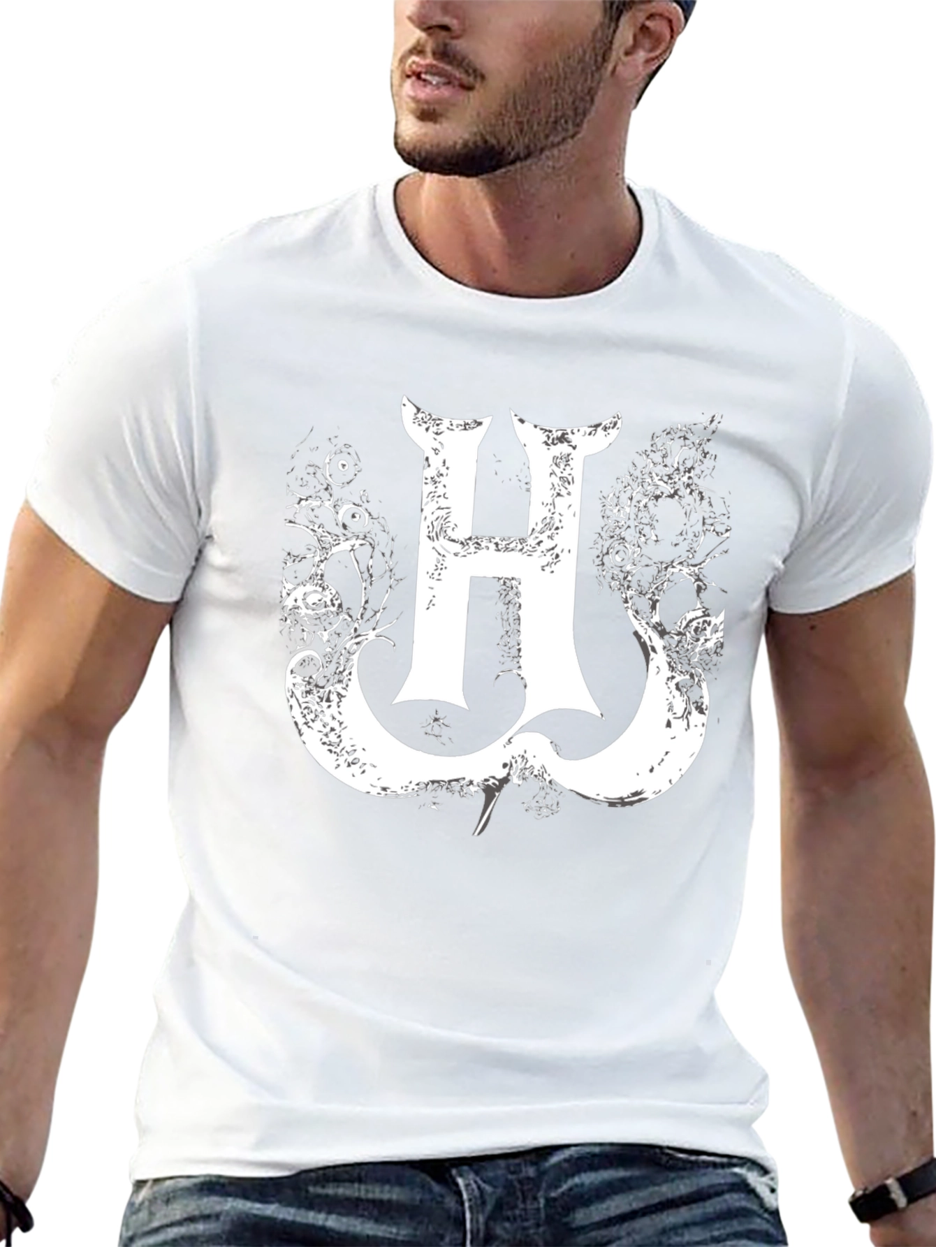Statement Black Tee with Gothic H Graphic