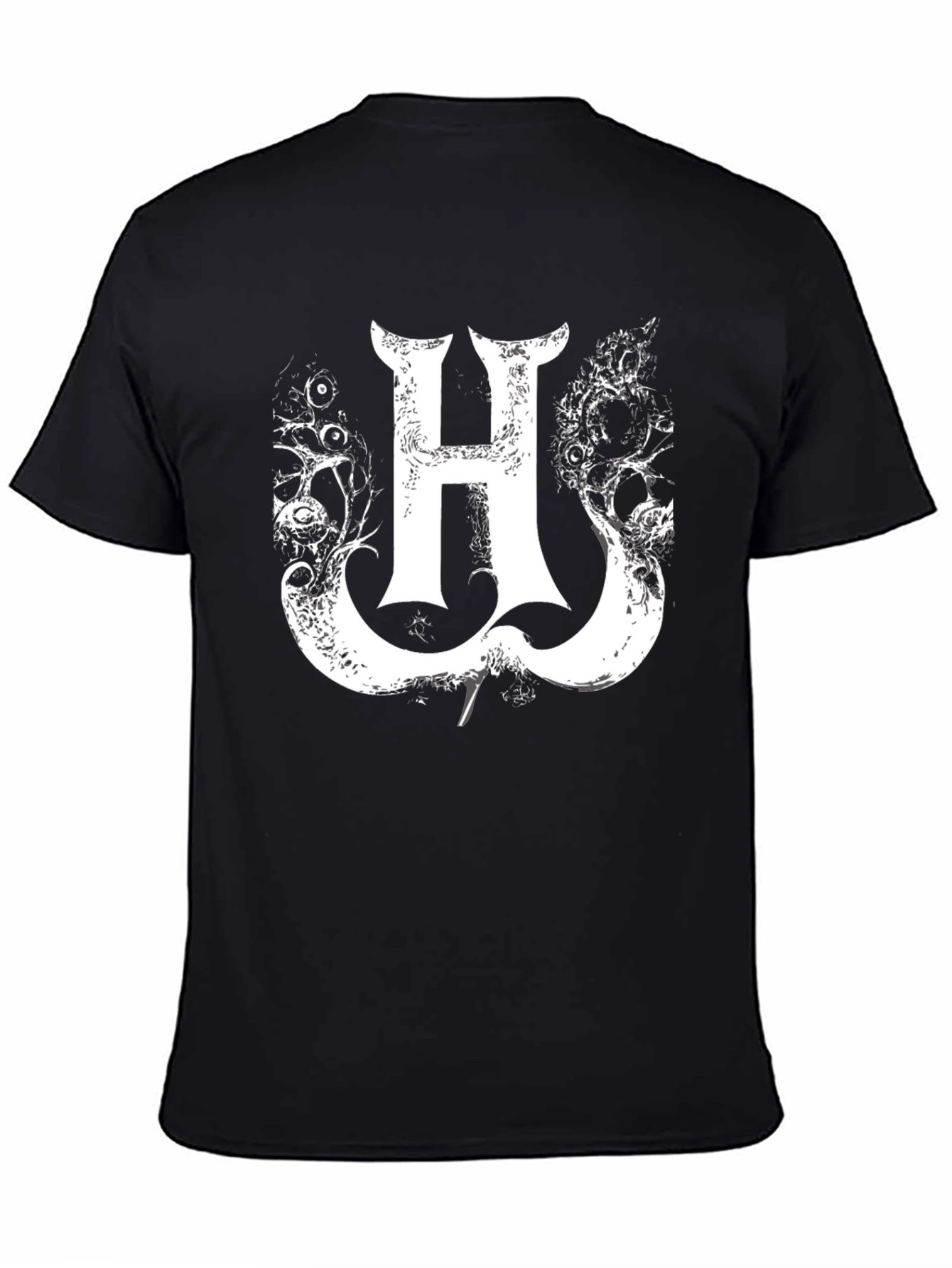 Statement Black Tee with Gothic H Graphic