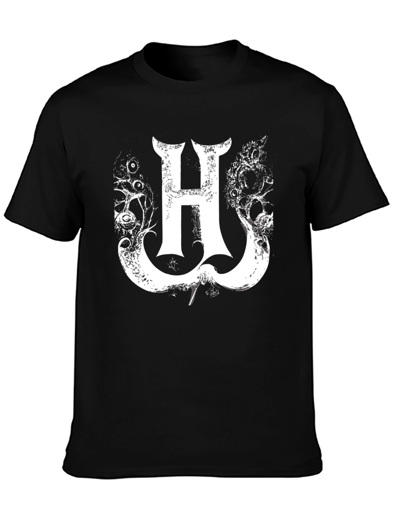 Statement Black Tee with Gothic H Graphic