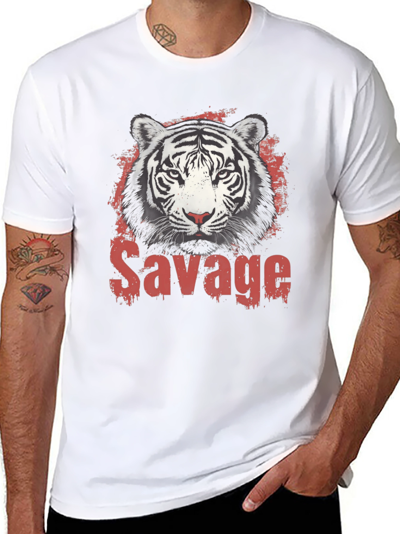 Mens Black Savage Tiger Graphic T-Shirt