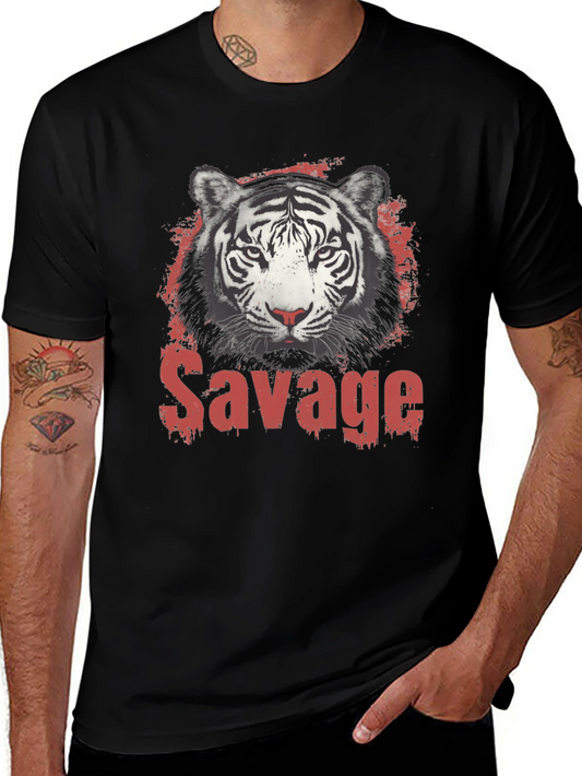 Mens Black Savage Tiger Graphic T-Shirt