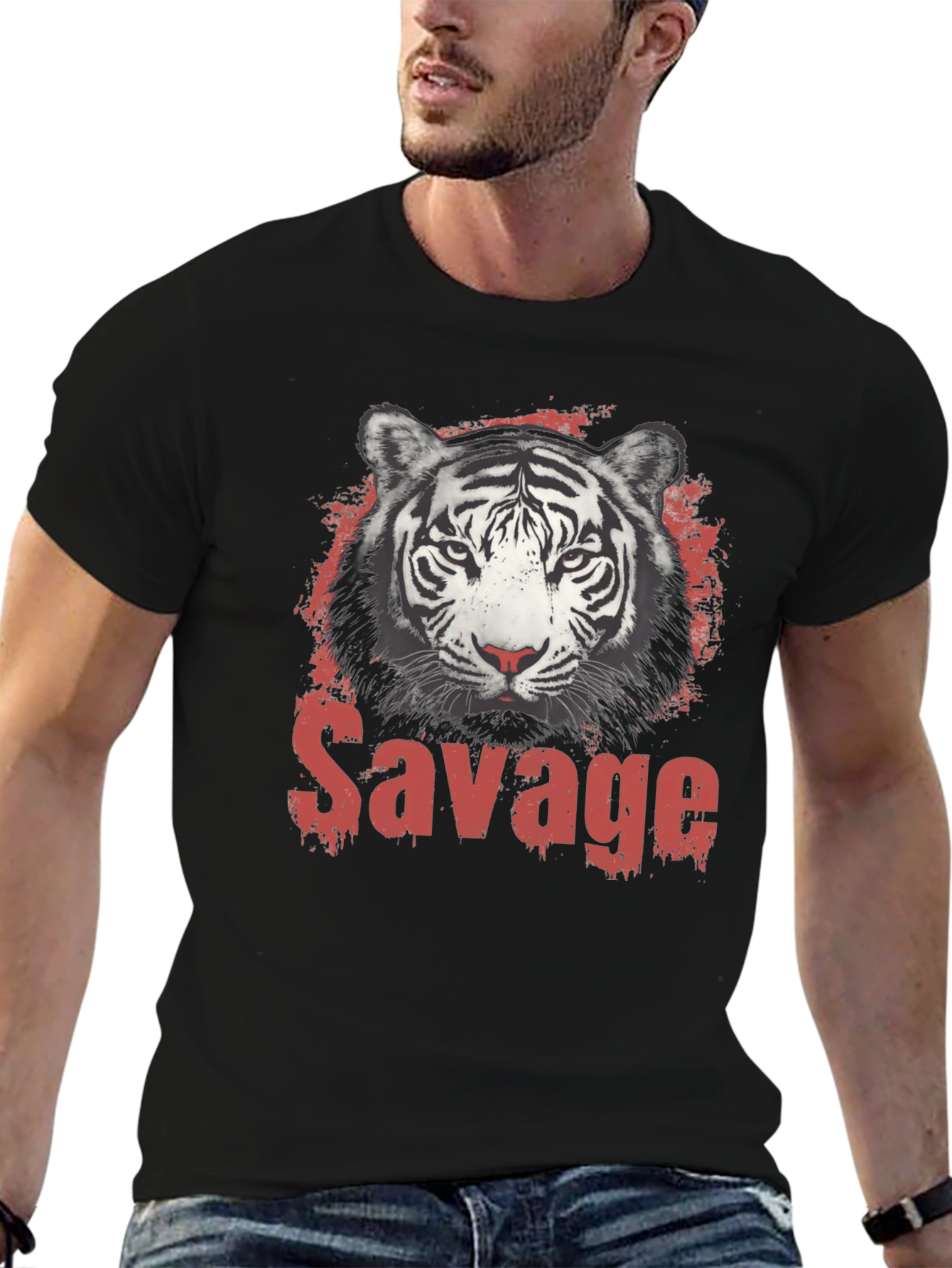 Mens Black Savage Tiger Graphic T-Shirt
