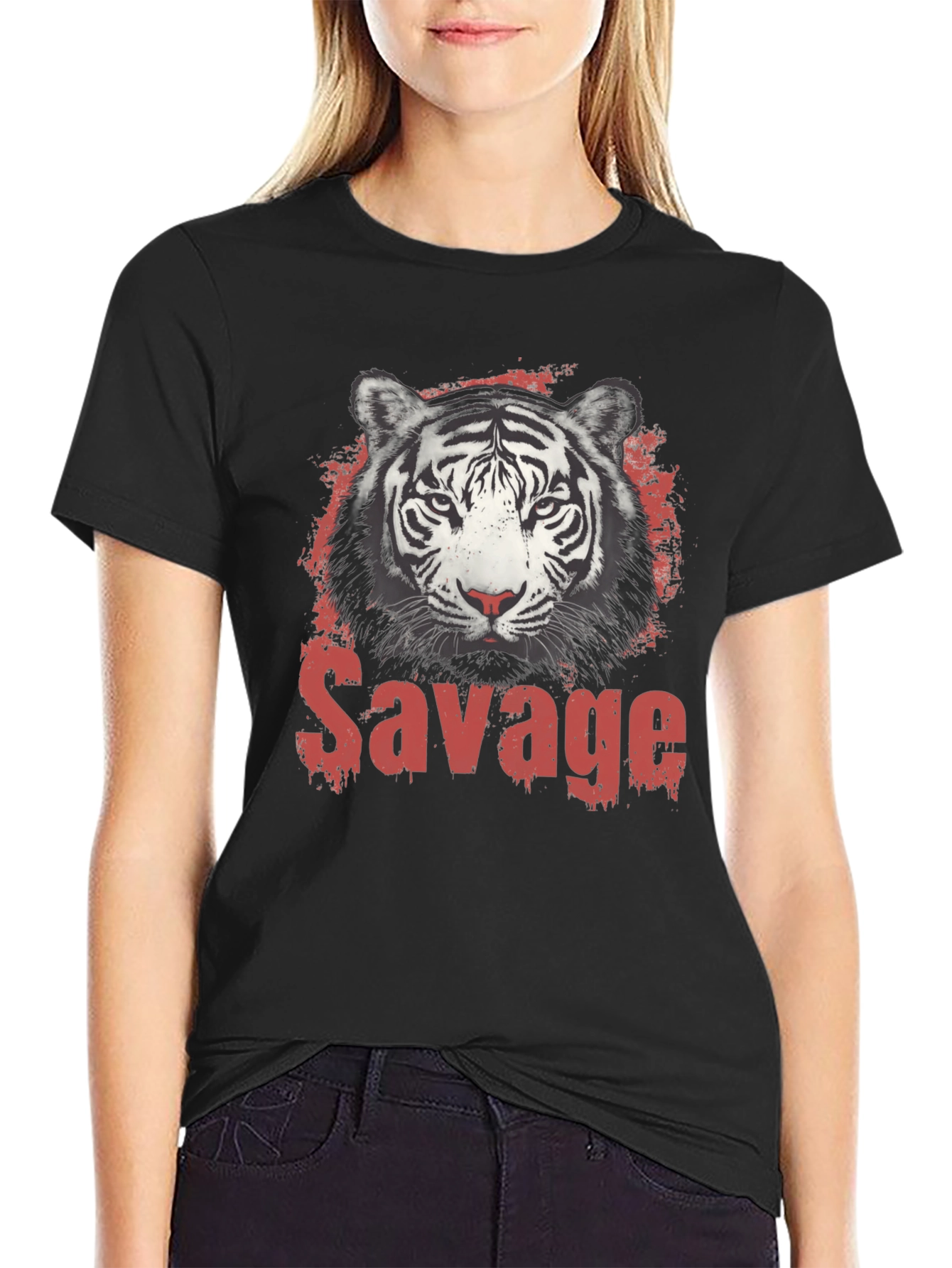 Mens Black Savage Tiger Graphic T-Shirt