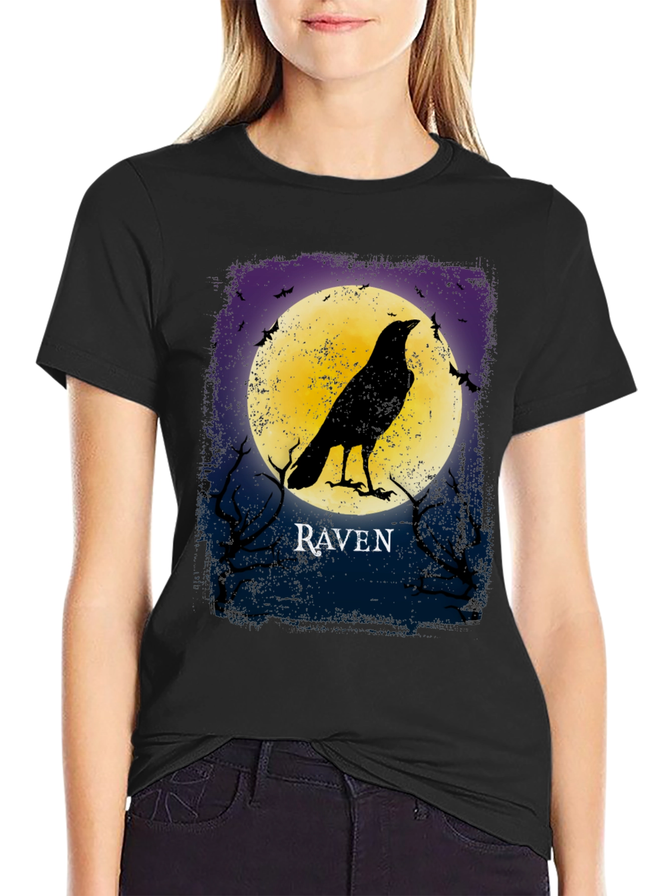 Raven Moon Graphic T-Shirt Black