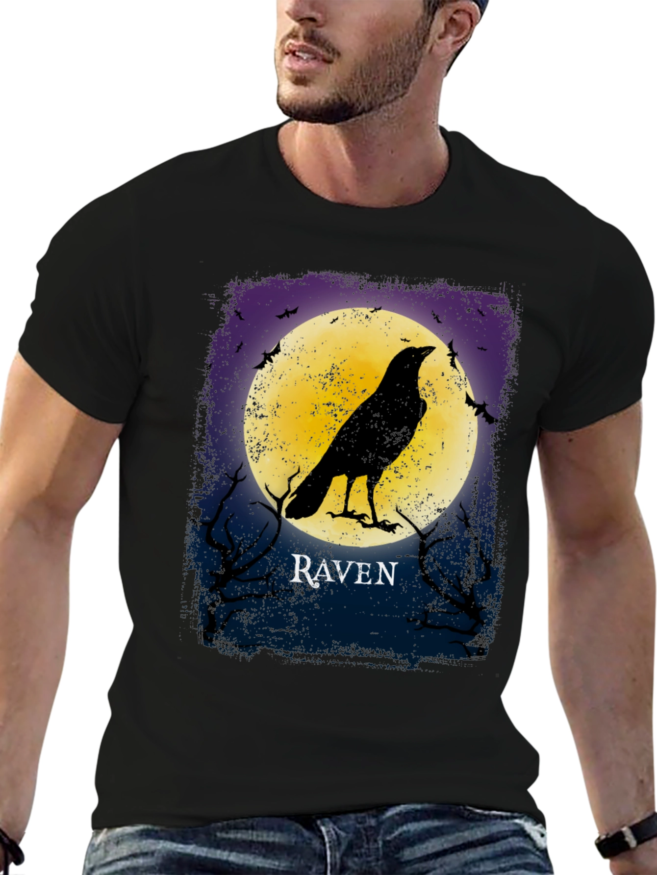 Raven Moon Graphic T-Shirt Black