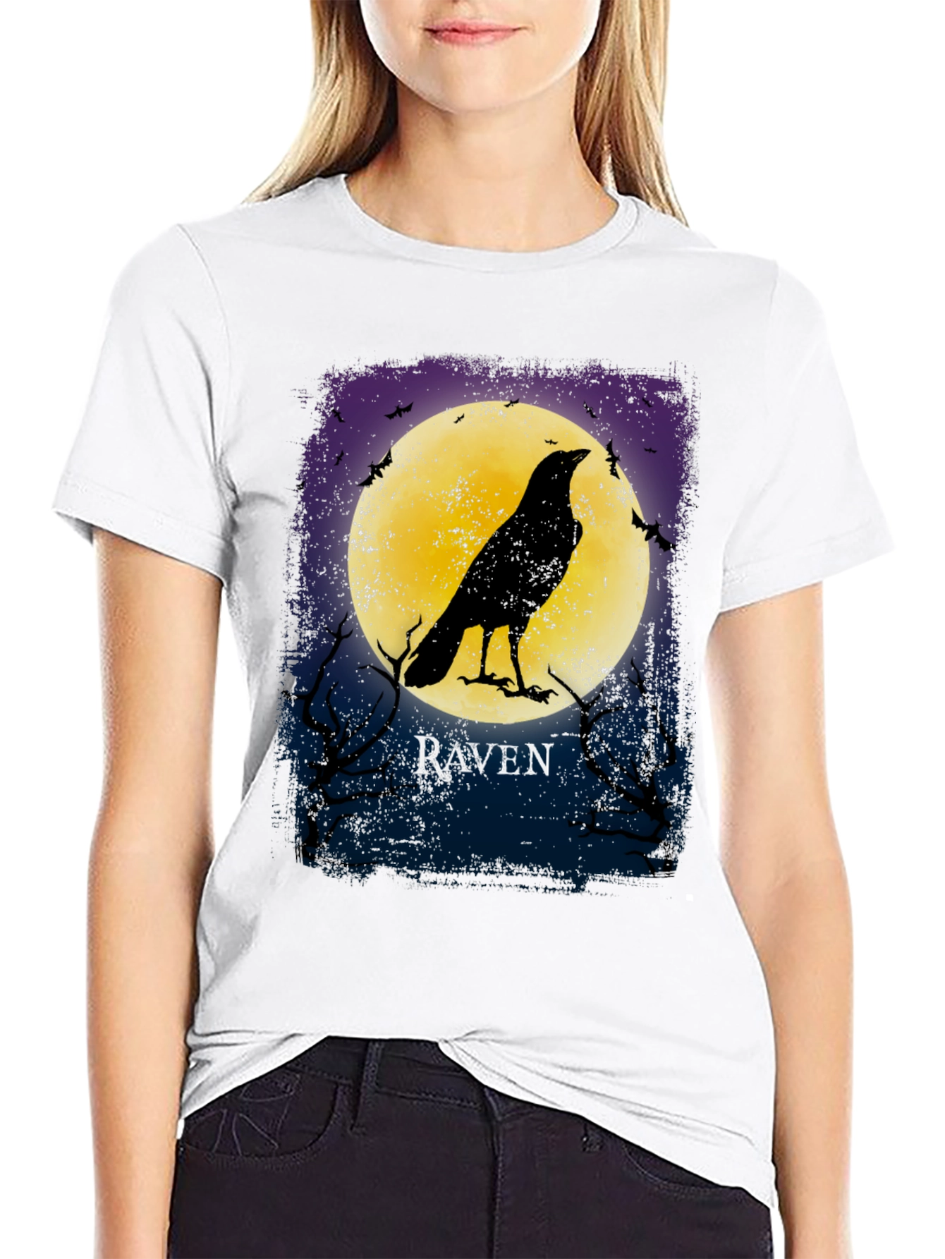 Raven Moon Graphic T-Shirt Black