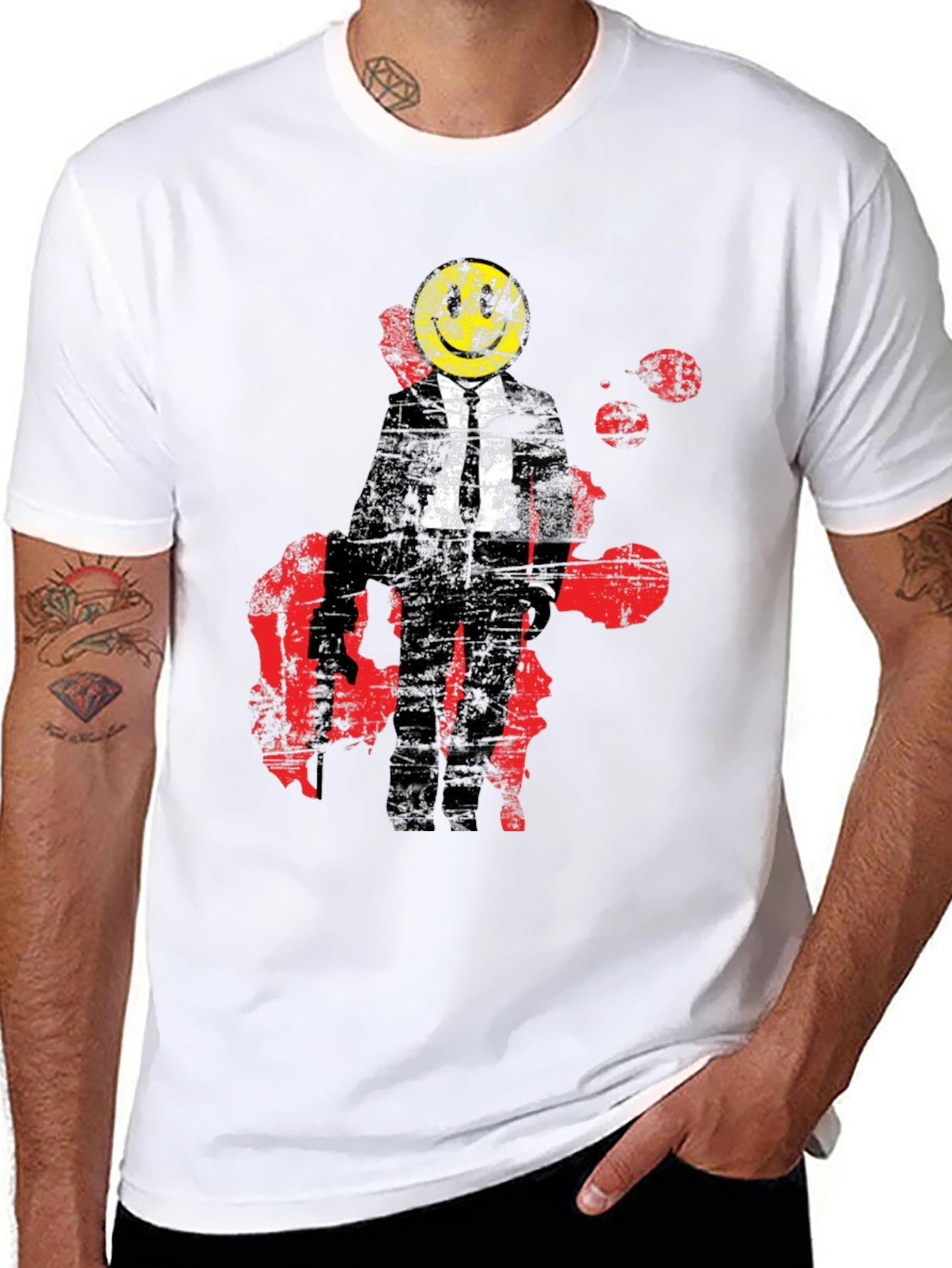 Smiley Face Suit T-Shirt - Red Splatter